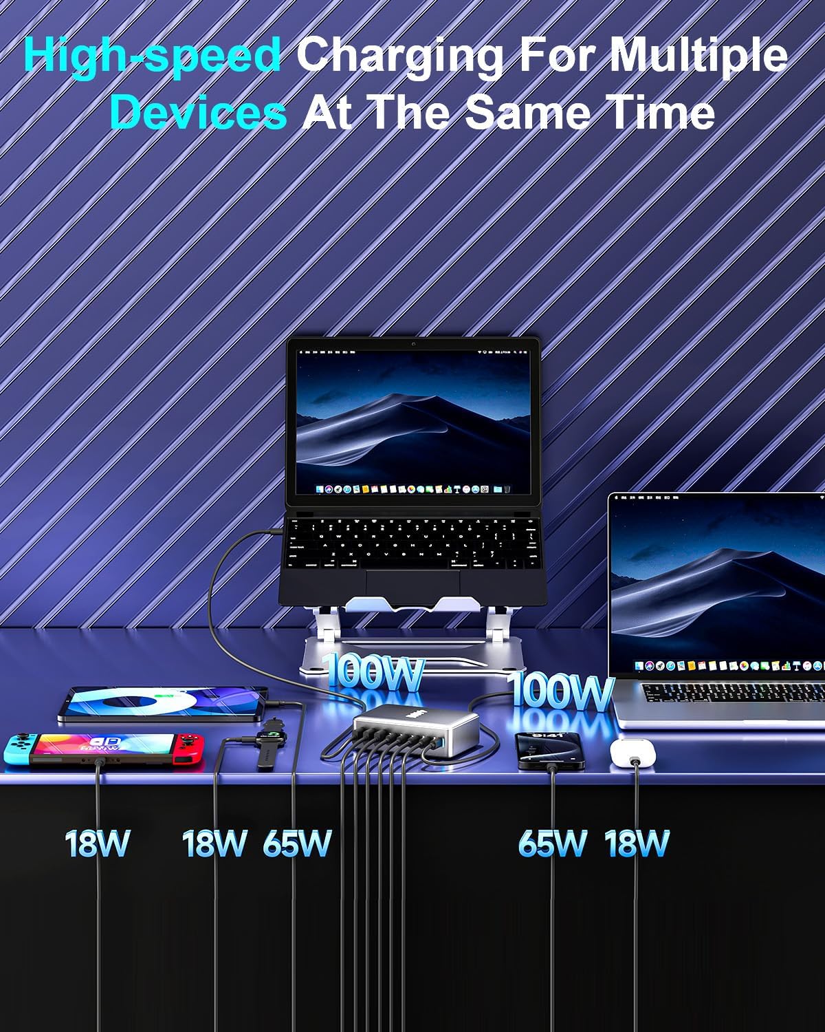 440W USB C Fast Charger Block, Multi-port USB Charging Station, GaN Ⅲ Double 100W PD PPS Port Fast Charging Station for Multiple Devices,Laptop Wall Charger Compatible with MacBook, iPhone 17,iPad etc
