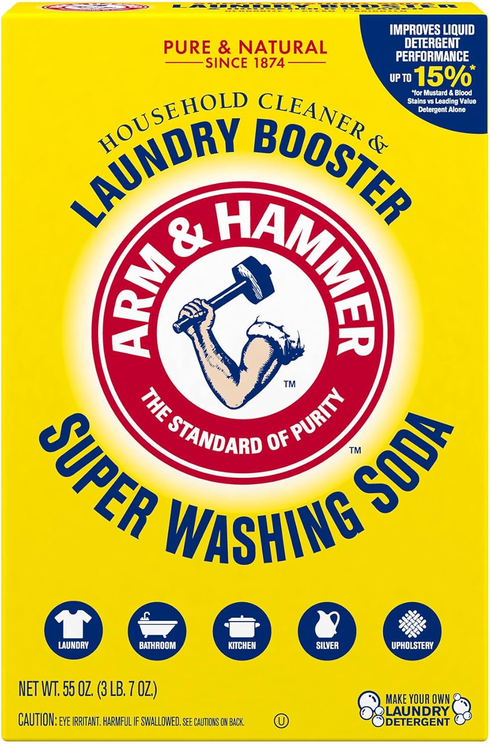 ARM & HAMMER Super Washing Soda Household Cleaner and Laundry Booster, 55 oz (Pack of 2)