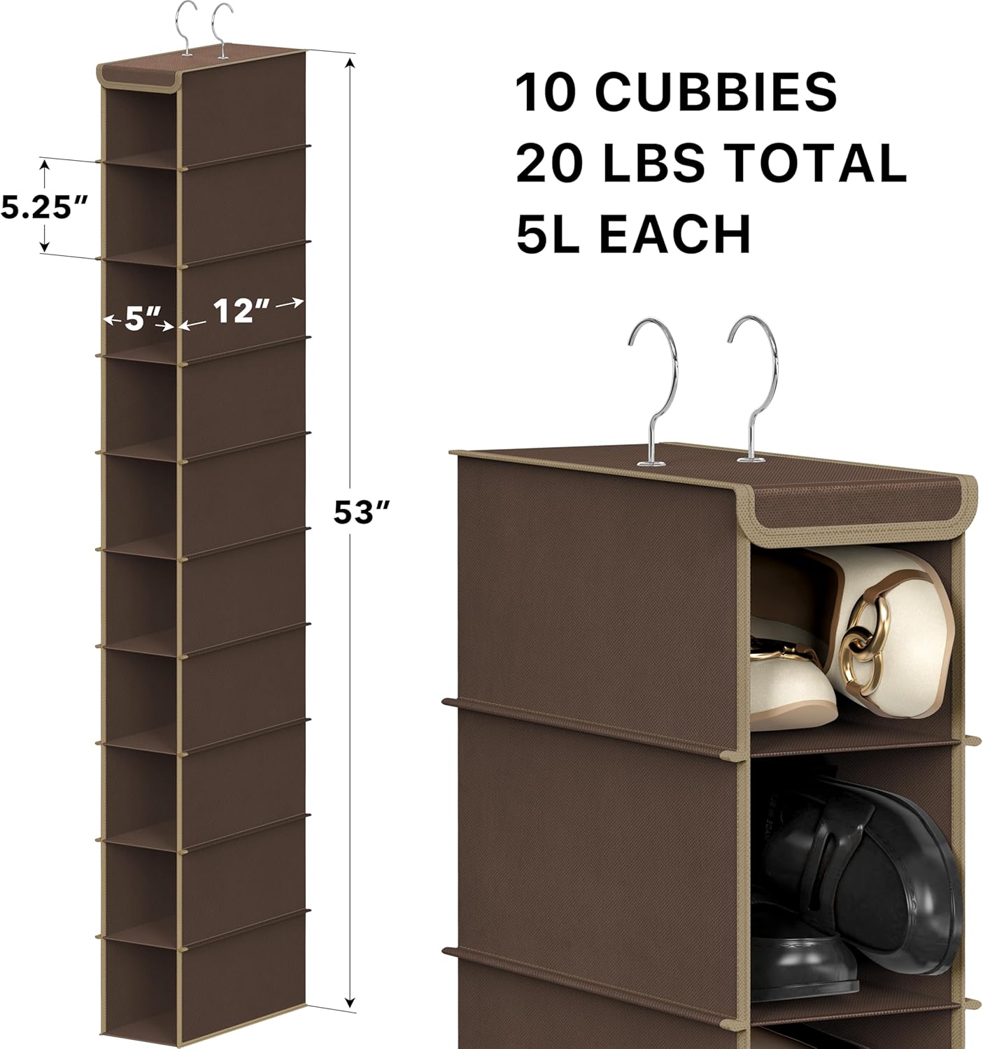 Simple Houseware 10 Shelves Hanging Shoes Organizer Holder for Closet, Brown