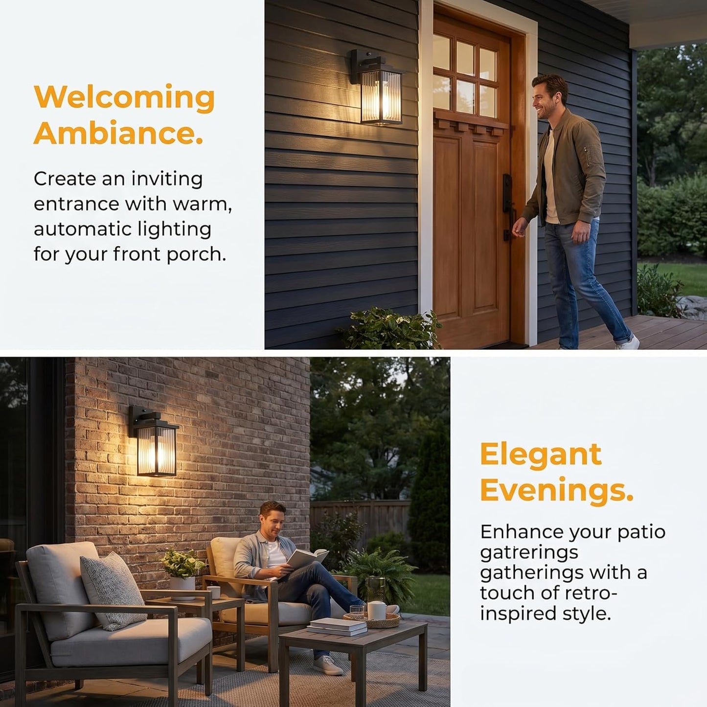 Dusk to Dawn Outdoor Wall Light Fixture, Waterproof Exterior Porch Light with Tempered Glass, Wall Lantern for House Front Door Garage Patio