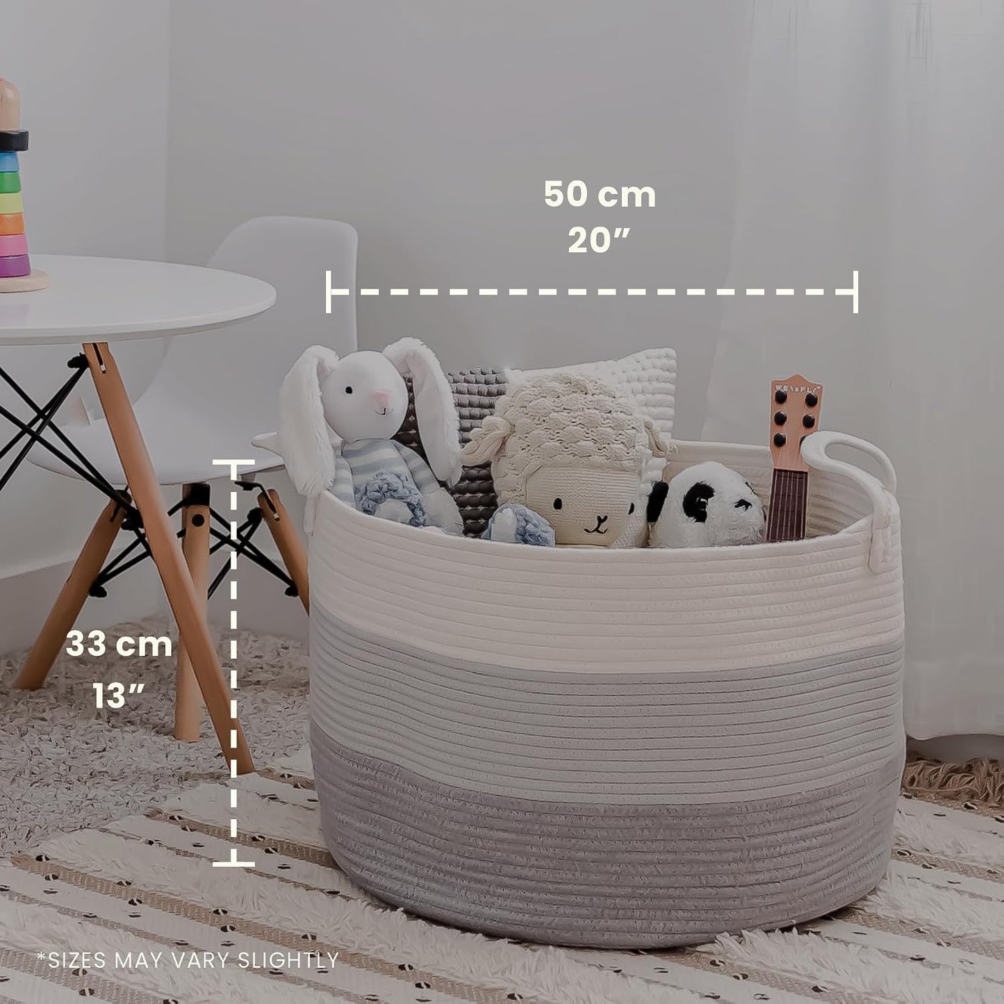 OrganiHaus Round Toy Basket & Blanket Basket, Cotton Rope 20x13" | 3-Toned Gray - Round Cotton Rope Basket, 20x13"