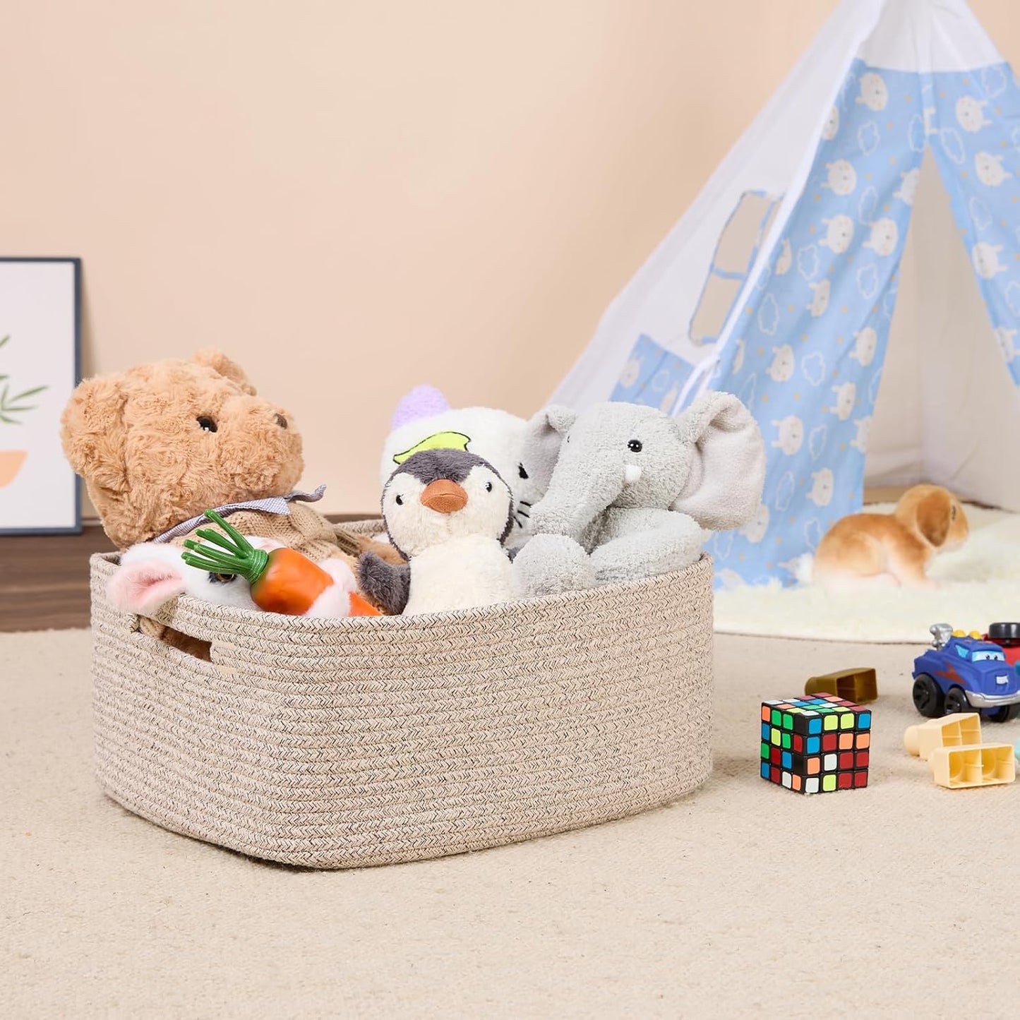 MiniArk Large Storage Baskets for Shelves, 17 x 13 x 7.5” Closet Organizers Bins for Clothes Blanket Towels, Baby Nursery, Toy Baskets Box, Woven Rope Baskets, 3 Packs Mixed Brown