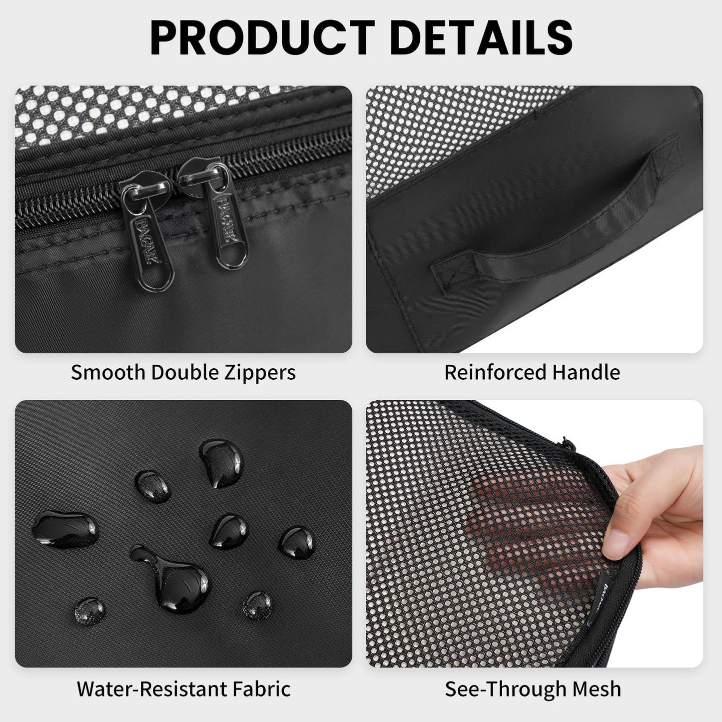 BAGAIL 6 Set Packing Cubes Luggage Packing Organizers for Travel Accessories-Black