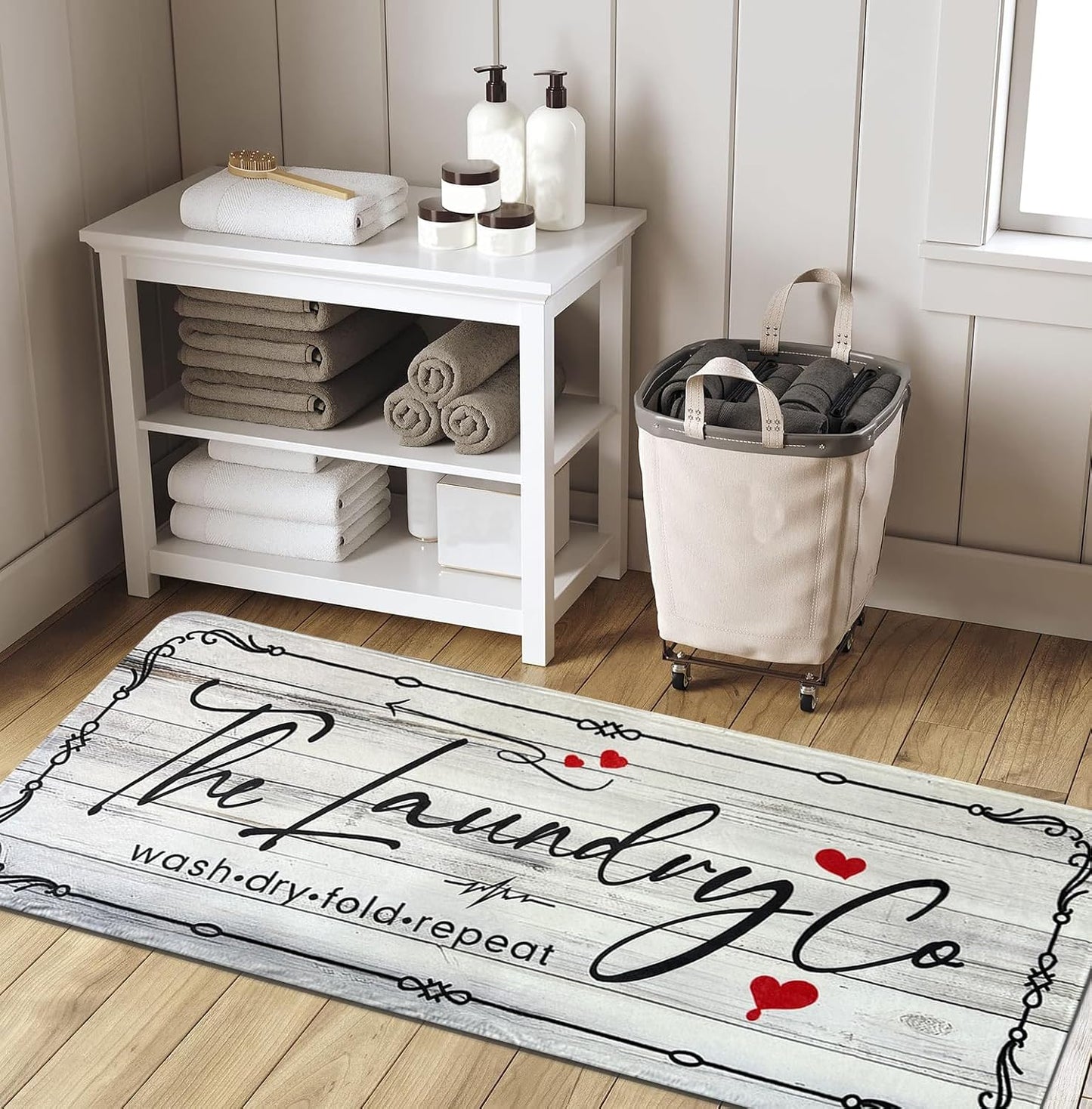 Laundry Room Rug Runner, 20"X47" Laundry Organization Waterproof Non Slip Mat Text Design Rug Machine Washable Large Bathroom Rugs Stylish Versatile Laundry Room Rugs Decor