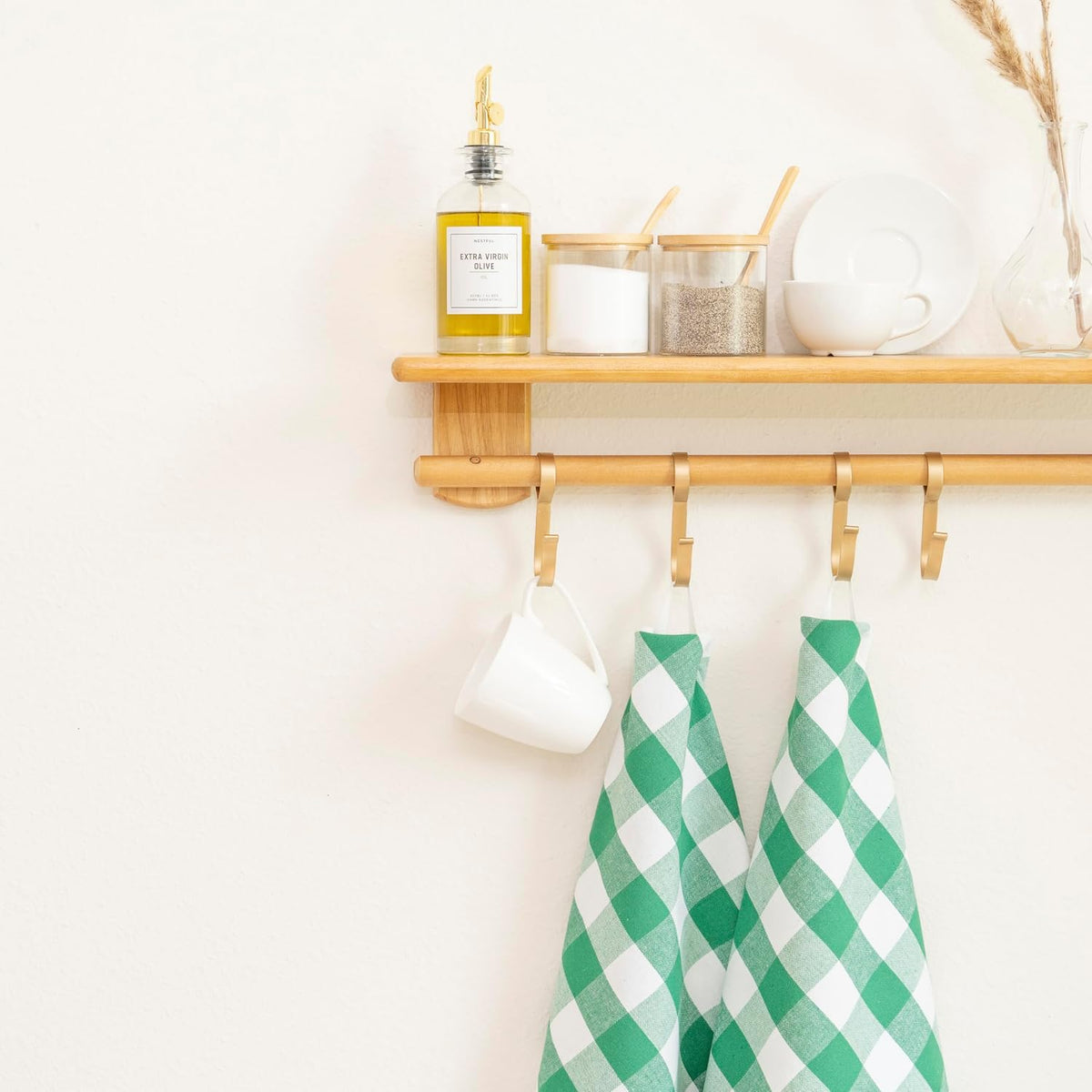 Green Dish Towels - 100% Cotton, Highly Absorbent, 6 Pack, 30”x20”, Lint-Free Gingham Green Kitchen Towels with Hanging Loop - St. Patrick’s Day Décor Tea Towels in Plaid Pattern (6 Pack)