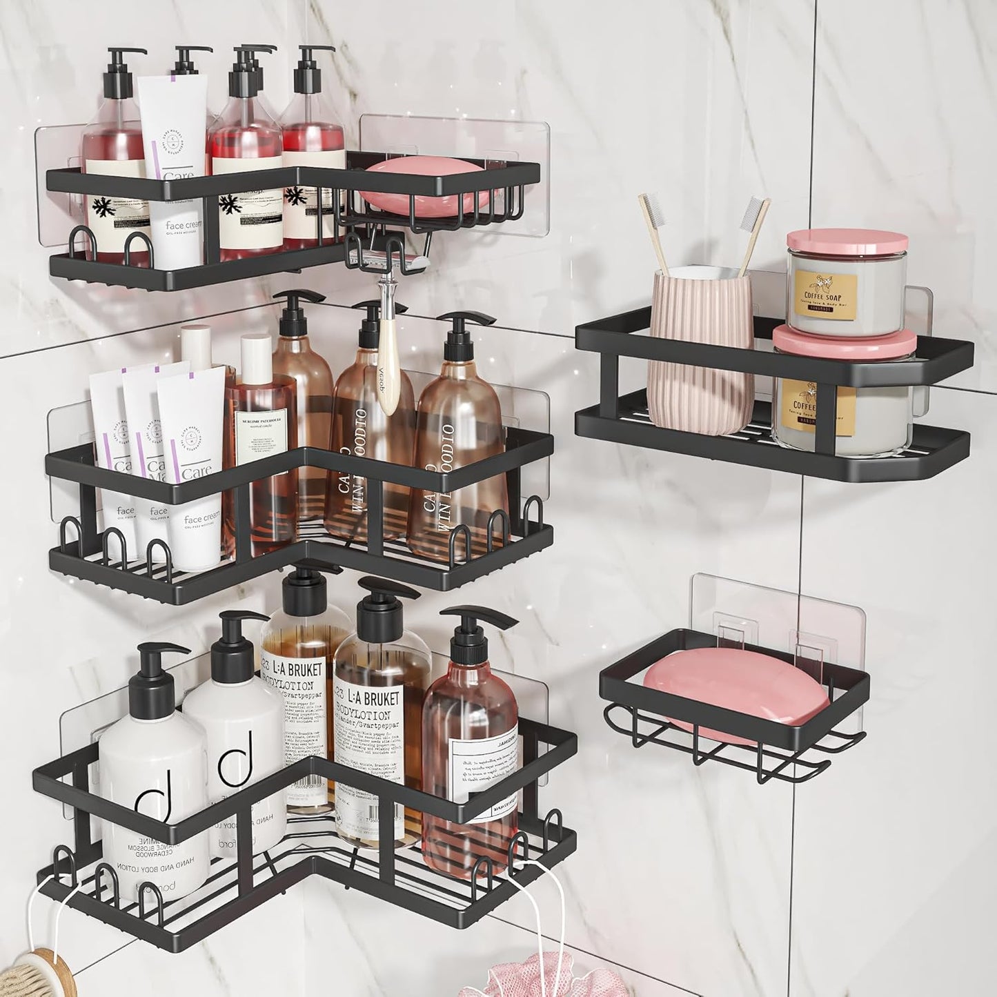 Youvip 4-Pack Adhesive Corner Shower Caddy with Soap Holder, No Drilling Wall Mounted Shower Shelves-Rustproof, Organizer for Bathroom, Kitchen & Home Decor. Pink