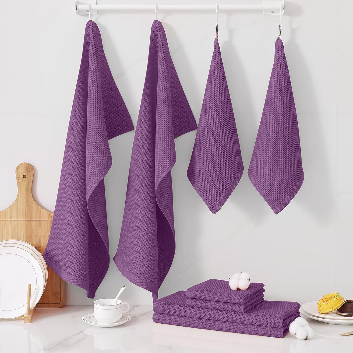 Homaxy 10 Pack 100% Cotton Kitchen Towels and Dishcloths Set, Purple