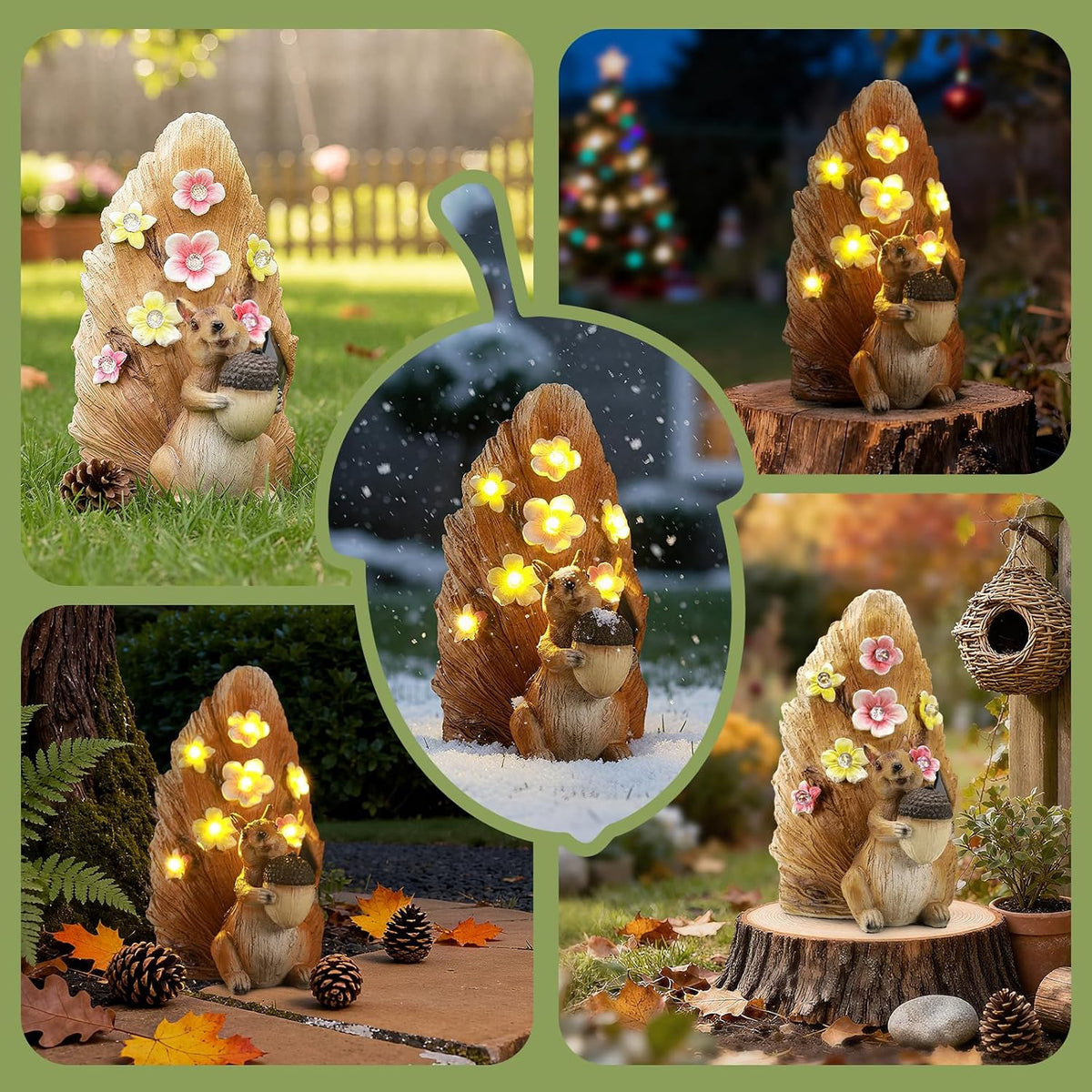 Solar Squirrel Statue Ourdoor Decor, Squirrel Figurines with Flower LED Light Decorations for Garden Woodland Patio Yard Porch, Mother's Day Housewarming Gifts for Women Mom Grandma