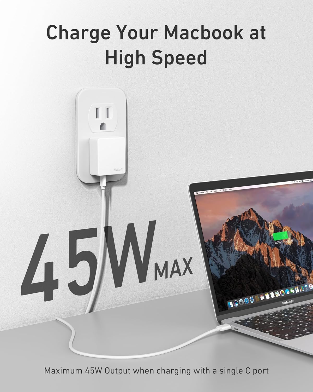 Nekmit Flat USB C Wall Charger, 45W Dual Port PPS Fast USB Charger Block(1*USB-C & 1*USB-A), Slim USB C Wall Plug for iPhone 17/16 and More Series, MacBook Air, iPad