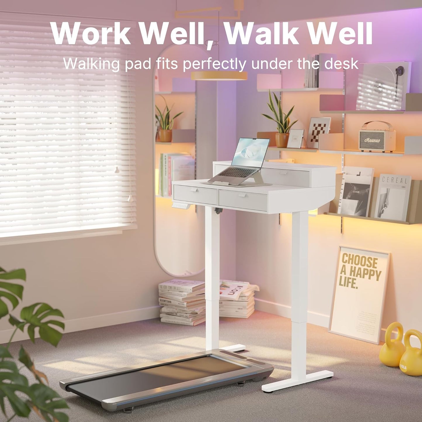 HUANUO 32 X 20 inch Electric Standing Desk with 4 Drawers, Adjustable Height Sit Stand Home Office Desk, C-Clamp Mount Compatible, Ergonomic Stand up Desk with 4 Preset Heights, White