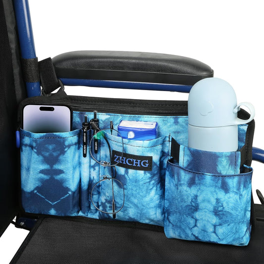 ZHCHG Wheelchair Side Bag with Cup Holder, Wheelchair Armrest Pouch Accessories for Walker, Rollator, Electric Scooter Wheelchairs, Ideal Gift for Mother's Day & Father's Day, Blue