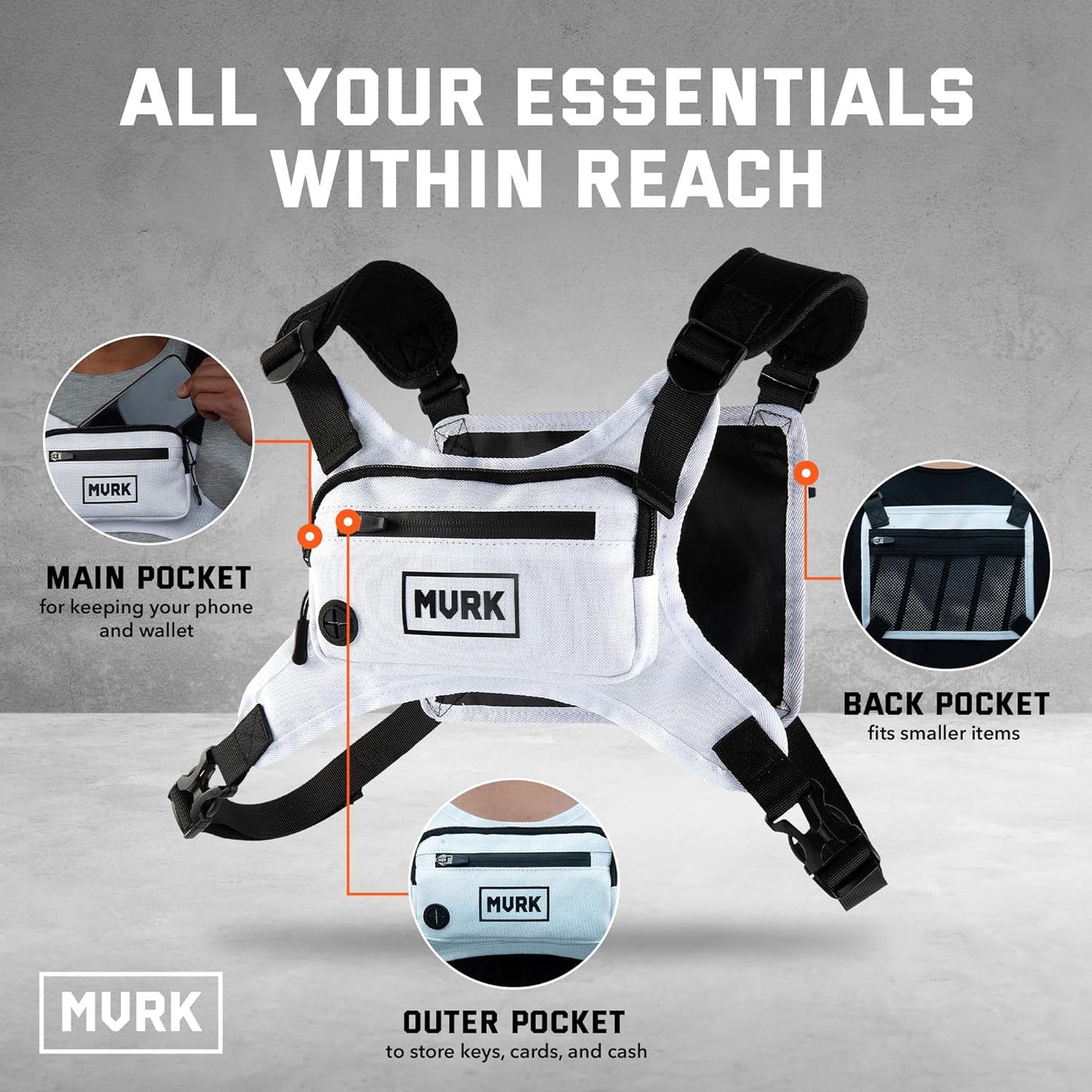 MVRK Water Resistant Running Vest Chest Pack, Phone Holder for Running, Lightweight Training Pack with Reflective Detail