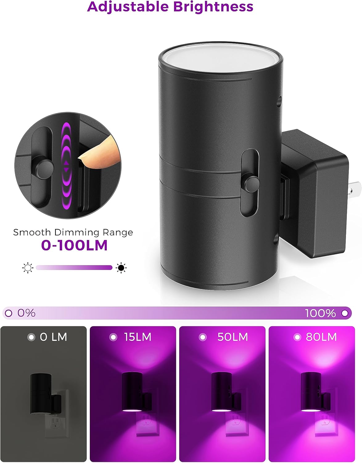 L LOHAS LED Purple Night Light, Purple Lights, Night Lights Plug into Wall with Light Sensor, 0-100LM Dimmable Night Lights Decorative for Christmas Halloween Holiday, Home Decor, Party Decor, 2 Pack