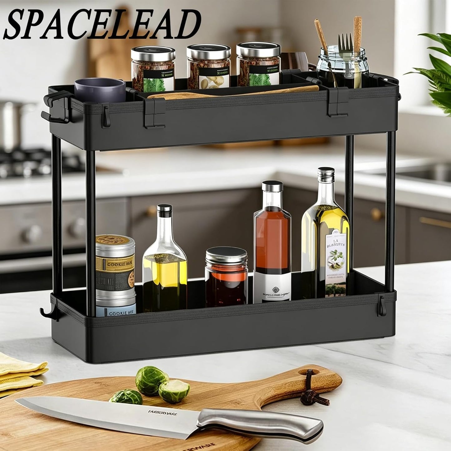 SPACELEAD Slim Storage Cart 3 Tier,Bathroom Organizer Rolling Utility,Mobile Shelving Unit Slide Out for Office, Kitchen, Laundry Room & Narrow Places,Black