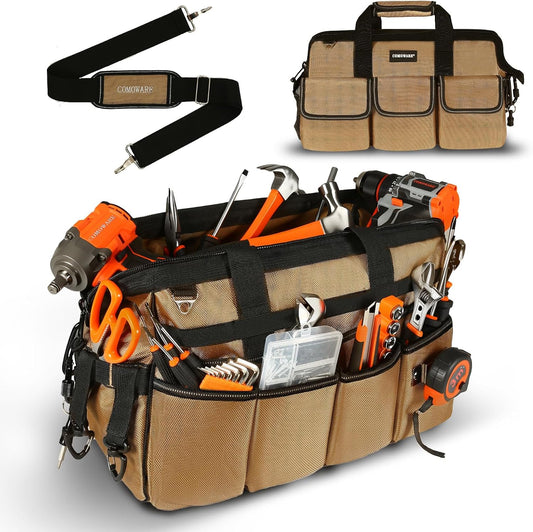16" Tool Bag, 19-Pocket Tool Organizer with Adjustable 51.2" Shoulder Strap