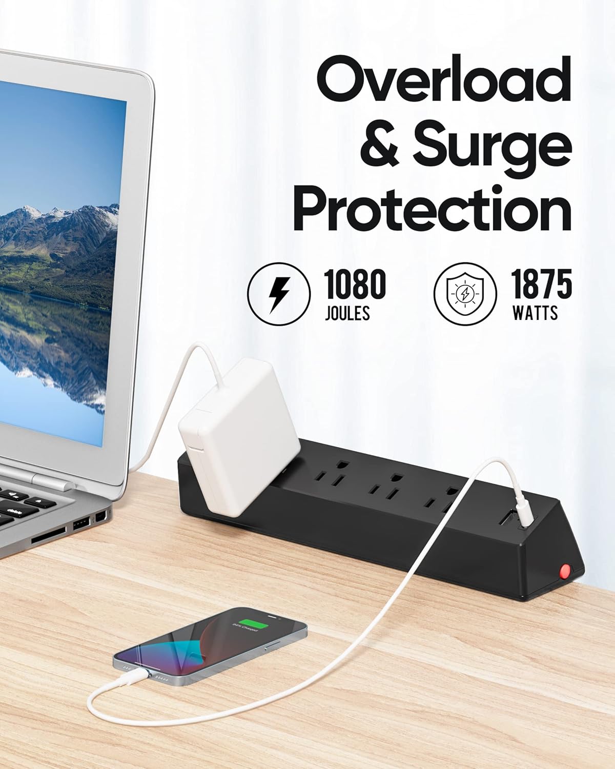 Desk Clamp Power Strip, Flat Plug Fast Charging Station, Desk Mount Surge Protector with PD 20W USB C Ports, Fit 1.7 inch Tabletop Edge Thick, Desktop Outlets for Home Office.