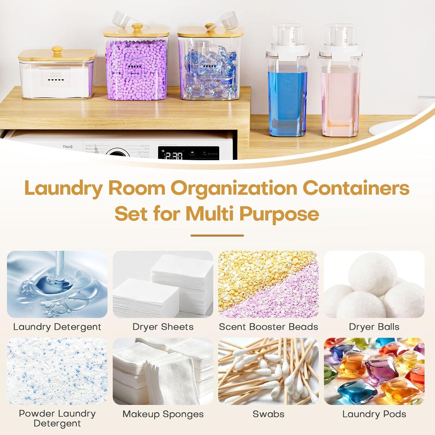 Homde Clear Laundry Detergent Dispenser: 3+2 Pack Reusable Pods Container with Lids for Dryer Balls - Plastic Sheets Holder Set for Scent Booster