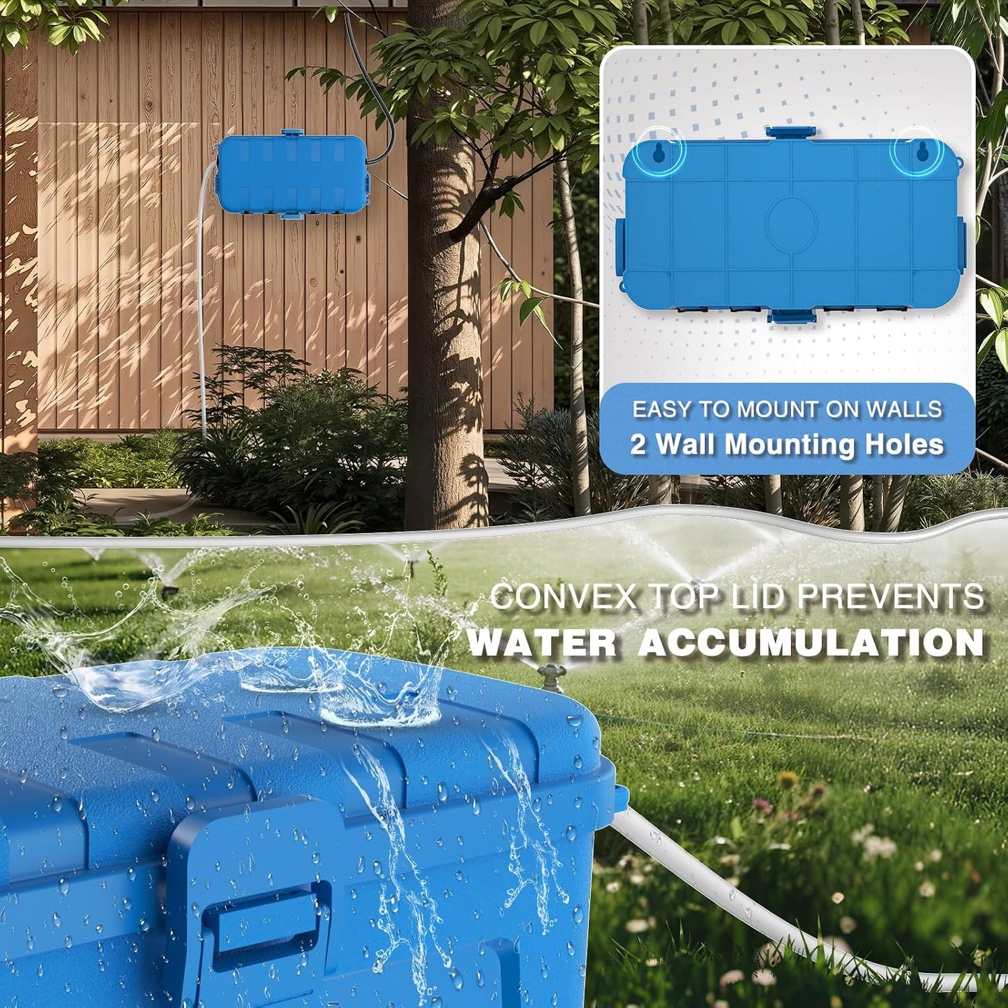 Flemoon Medium Outdoor Electrical Box, IP54 Waterproof Extension Cord Cover | Inner Size 9.4 x 4.3 x 3.2 Inch, 6 Cable Entry Ports, Weatherproof Connection Box for Outlet, Holiday Lights, Blue, 2 Pack