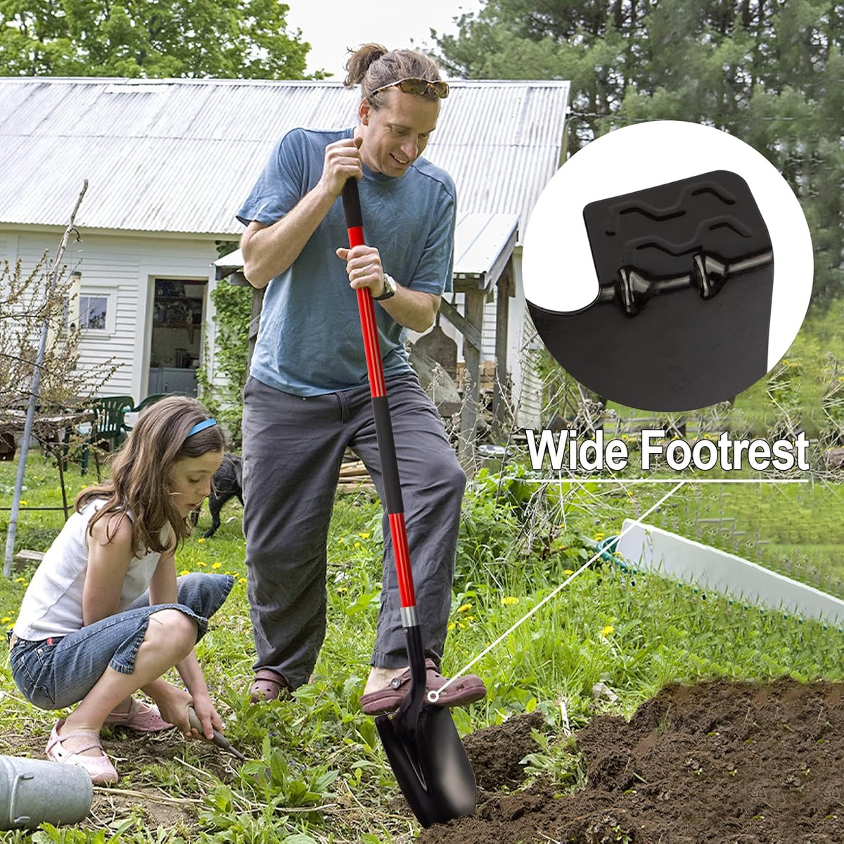VNIMTI Heavy Duty Gardening Shovel, 56 Inch Round Blade with Fiberglass Handle (Red)