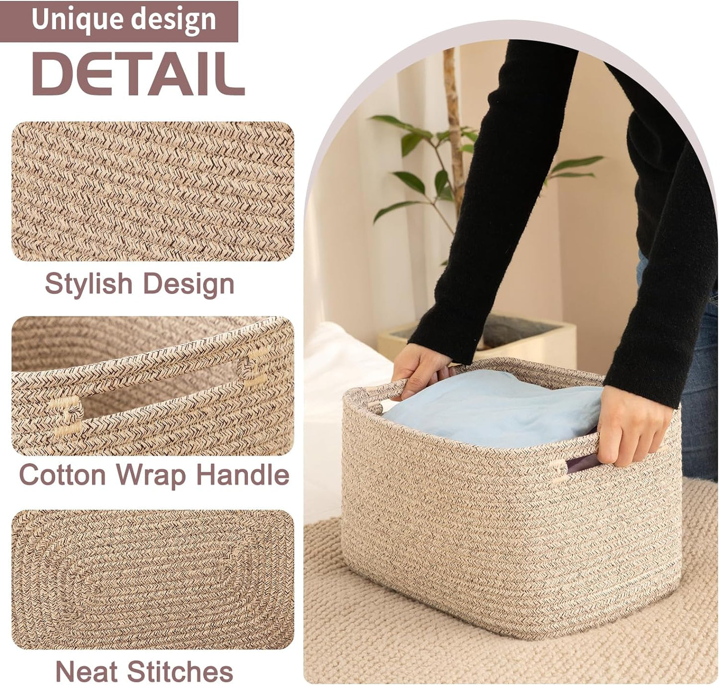 OIAHOMY 4 Pack Storage Baskets for Organizing 24L Cube Storage Bins Brown