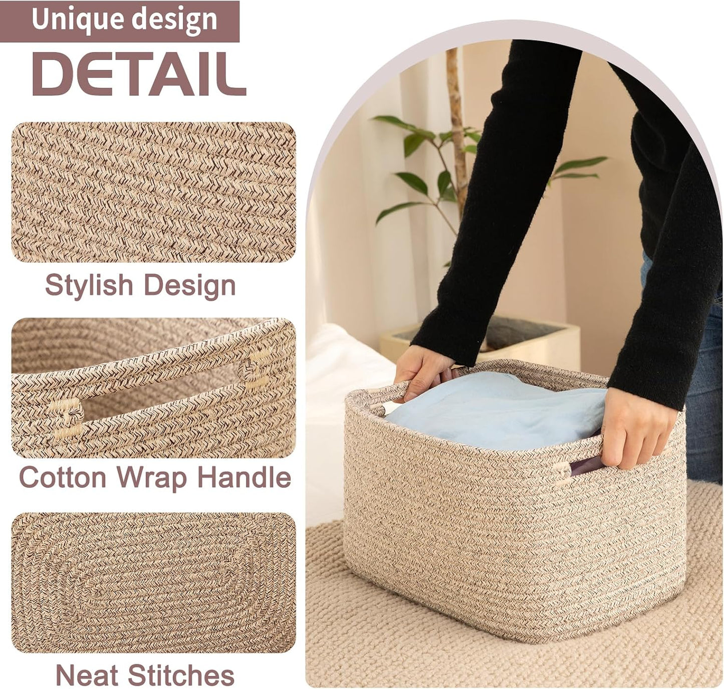 OIAHOMY 4 Pack Storage Baskets for Organizing 15L Cube Storage Bins Brown