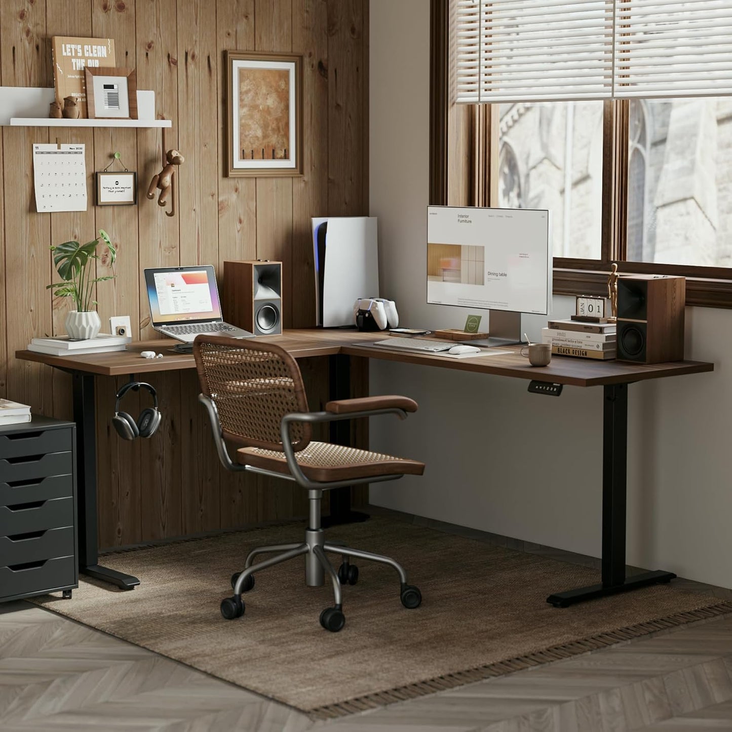 Agilestic L Shaped Standing Desk 63 x 55 inch Adjustable Height, Electric Corner Standing Desk, Sit Stand Computer Table with Splice Board, Dark Walnut