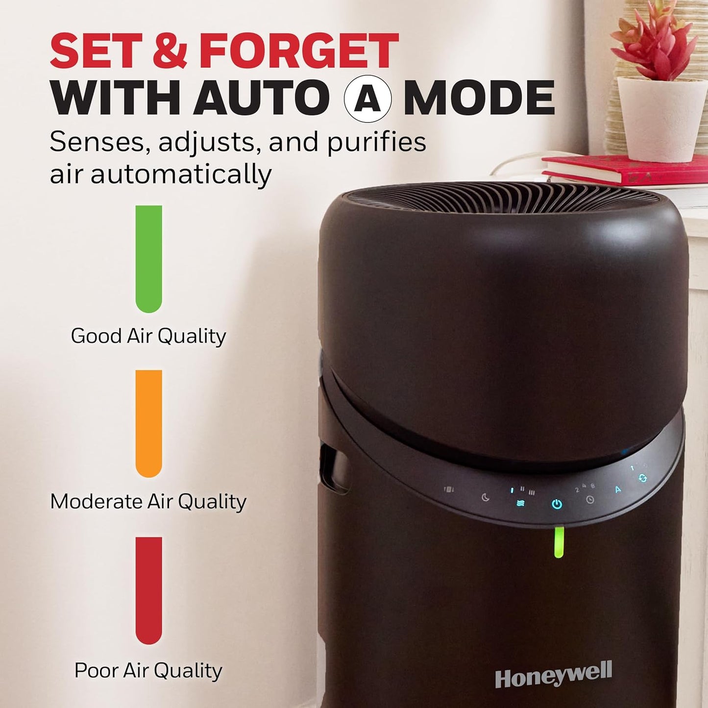 Honeywell Allergen Plus™ 3-in-1 HEPA Air Purifier, Standing Fan & Air Circulator, 1928 Ft² Rooms in 1 Hour, Quality Sensor, Sleep Mode, Reduces Allergens, Pet Dander, and Odors, Black, HPA6000B