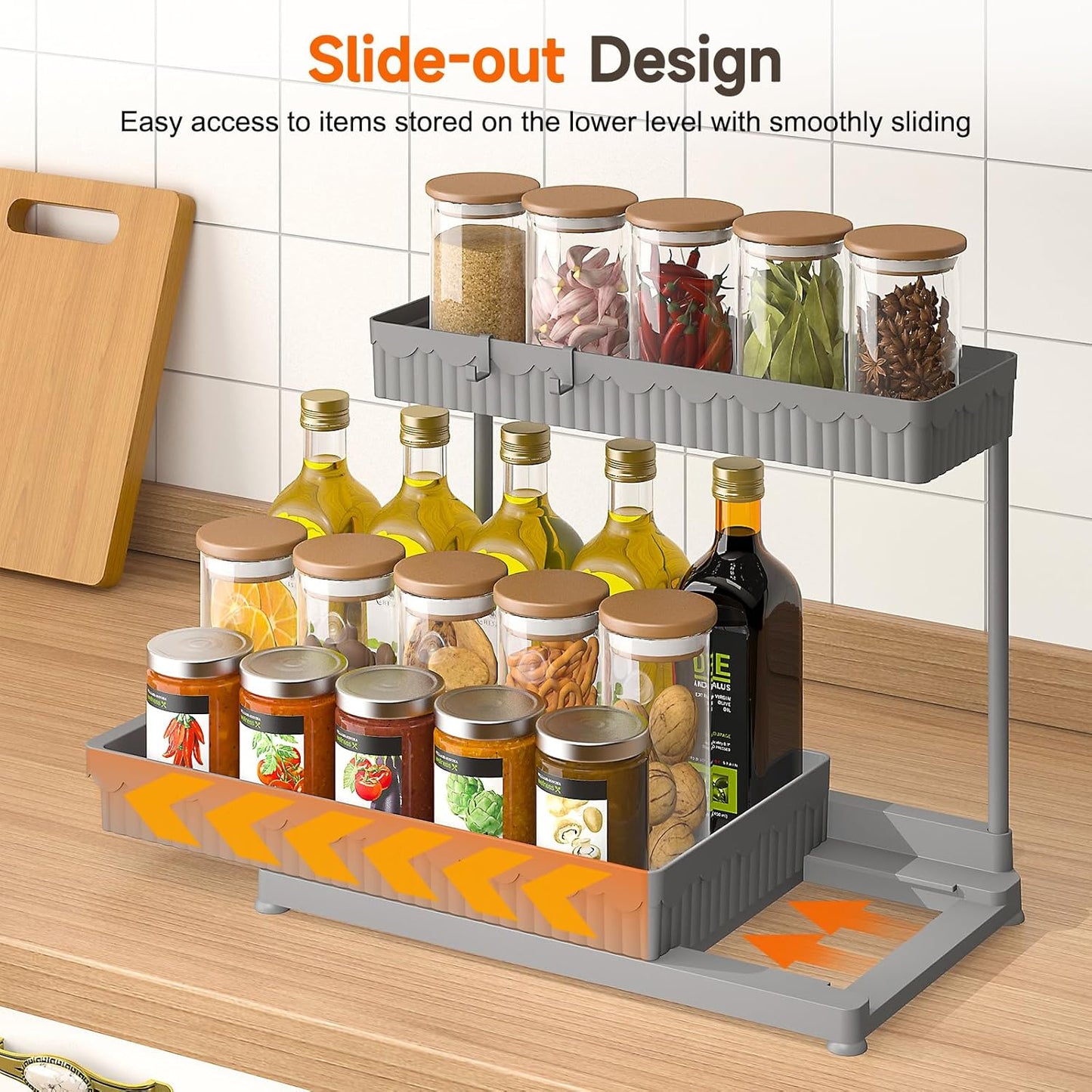 Sevenblue 3 Pack Multi-Purpose Pull-Out Storage Organizers, 2-Tier L-Shaped Under Sink/Cabinet Organizers and Storage for Bathroom & Kitchen,Grey,12.85 Inch