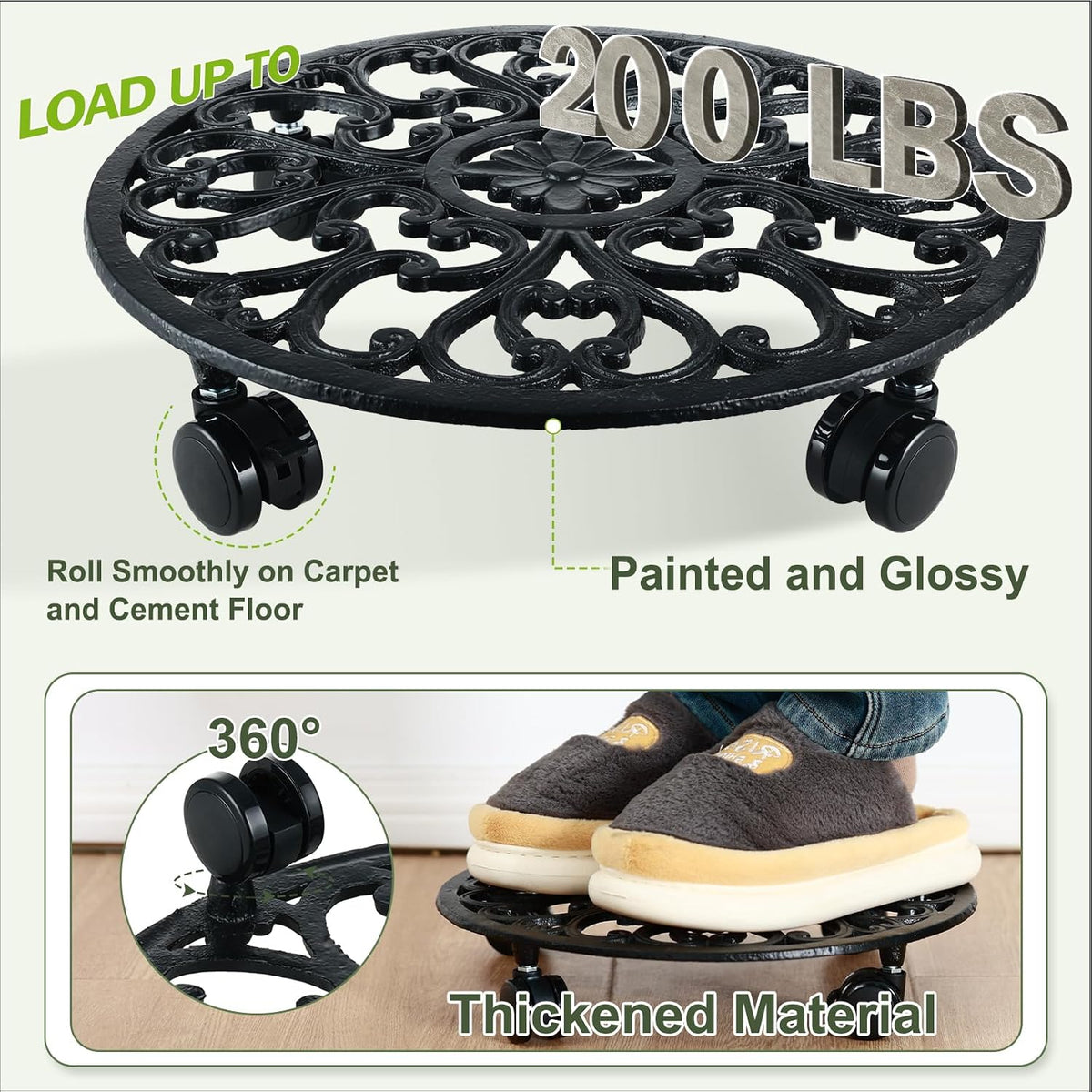 3 Pack 14 In Rolling Plant Stand with Wheels Metal Plant Caddy with Wheels