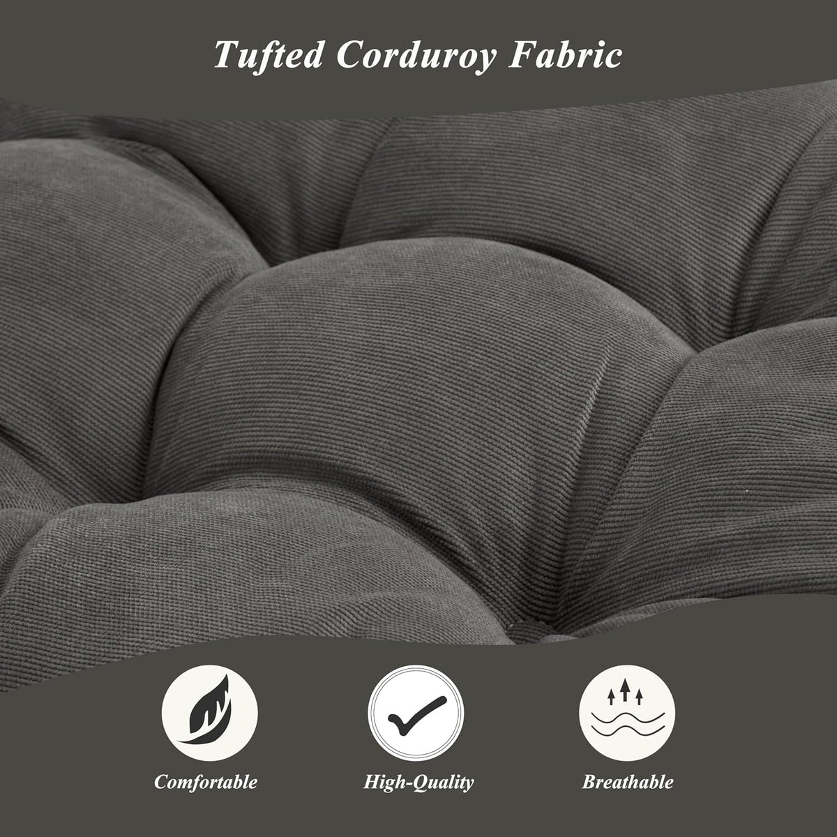 Meditation Floor Pillow 22×22 Inch 2 Pack Large Floor Cushions for Adults Square Tufted Corduroy Floor Pillows for Yoga Living Tatami Room Dark Grey