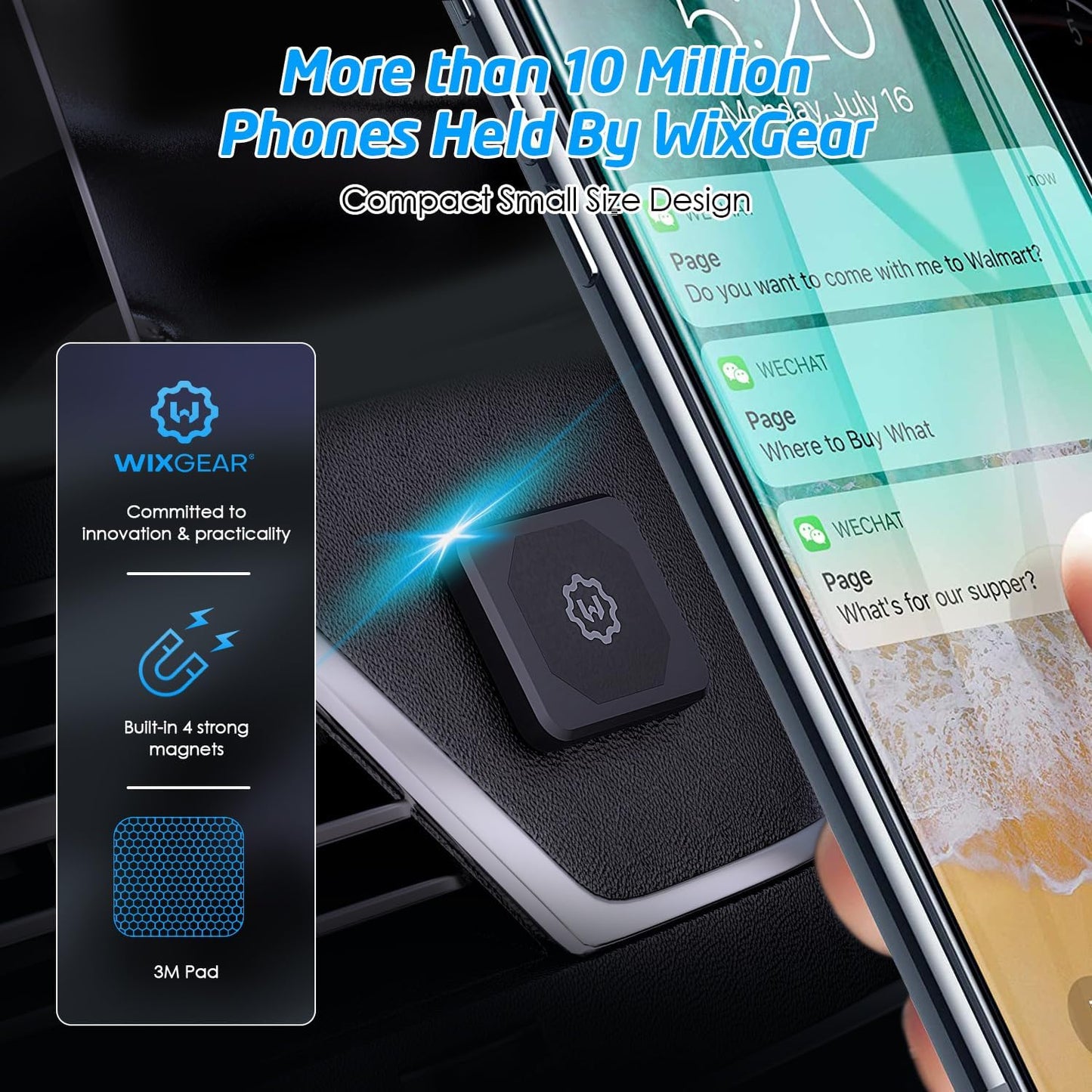 Rectangle Flat Stick On Dashboard Magnetic Car Mount Holder for Cell Phones and Mini Tablets with Fast Swift-Snap Technology - Extra Slim