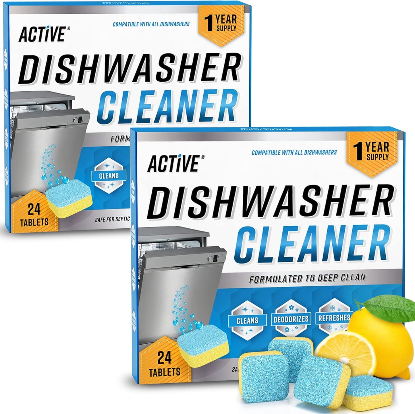 Dishwasher Cleaner And Deodorizer Tablets - 24 Pack Deep Cleaning Descaler Pods for Dish Washer Machine, Heavy Duty, Septic Safe, Natural Limescale Remover, Calcium, Odor, Smell - 12 Month Supply