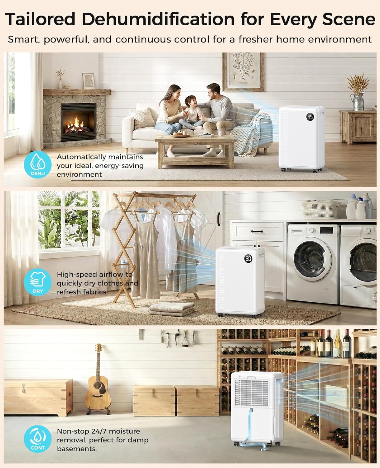 PLUSCENT 32 Pint Dehumidifier for Basement, 2500 sq.ft Dehumidifiers for Home with Drain Hose, 3 Modes, Auto Defrost, 24H Timer, Quiet Smart Humidity Control for Large Room, Bedroom, Bathroom, RV