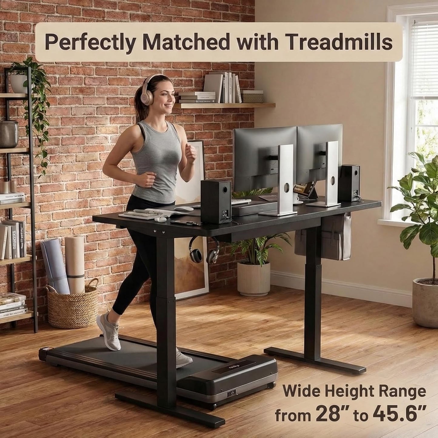 Grandder 55x32 Large Electric Standing Desk, Height Adjustable Computer Desk with 2 Memory Presets, 31.5" Deep Desktop Sit Stand Desk Home Office Desk Workstation Table with Hooks, Black