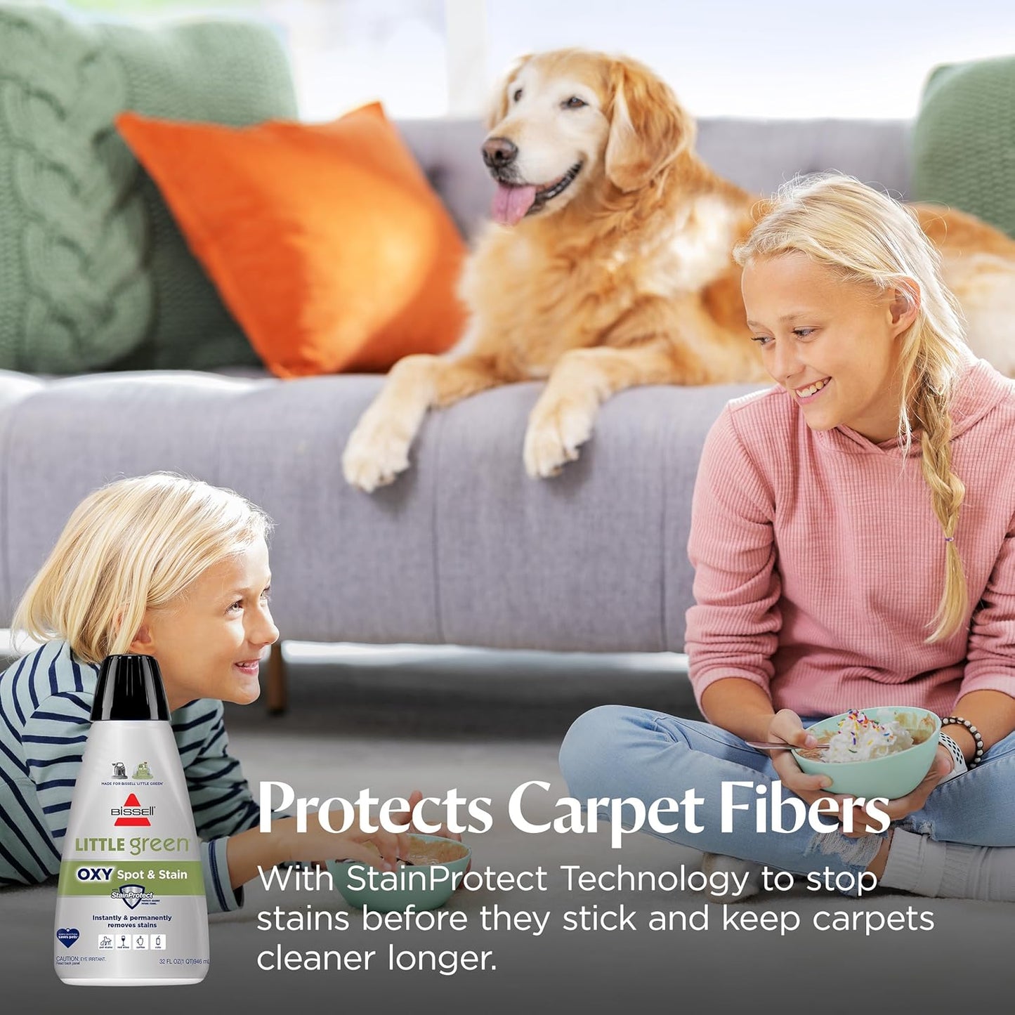 BISSELL Little Green Spot & Stain Cleaning Solution with OXY and StainProtect, for All Leading Portable Carpet & Upholstery Deep Cleaners, Instantly & Permanently Removes Stains, 2038G, 32oz