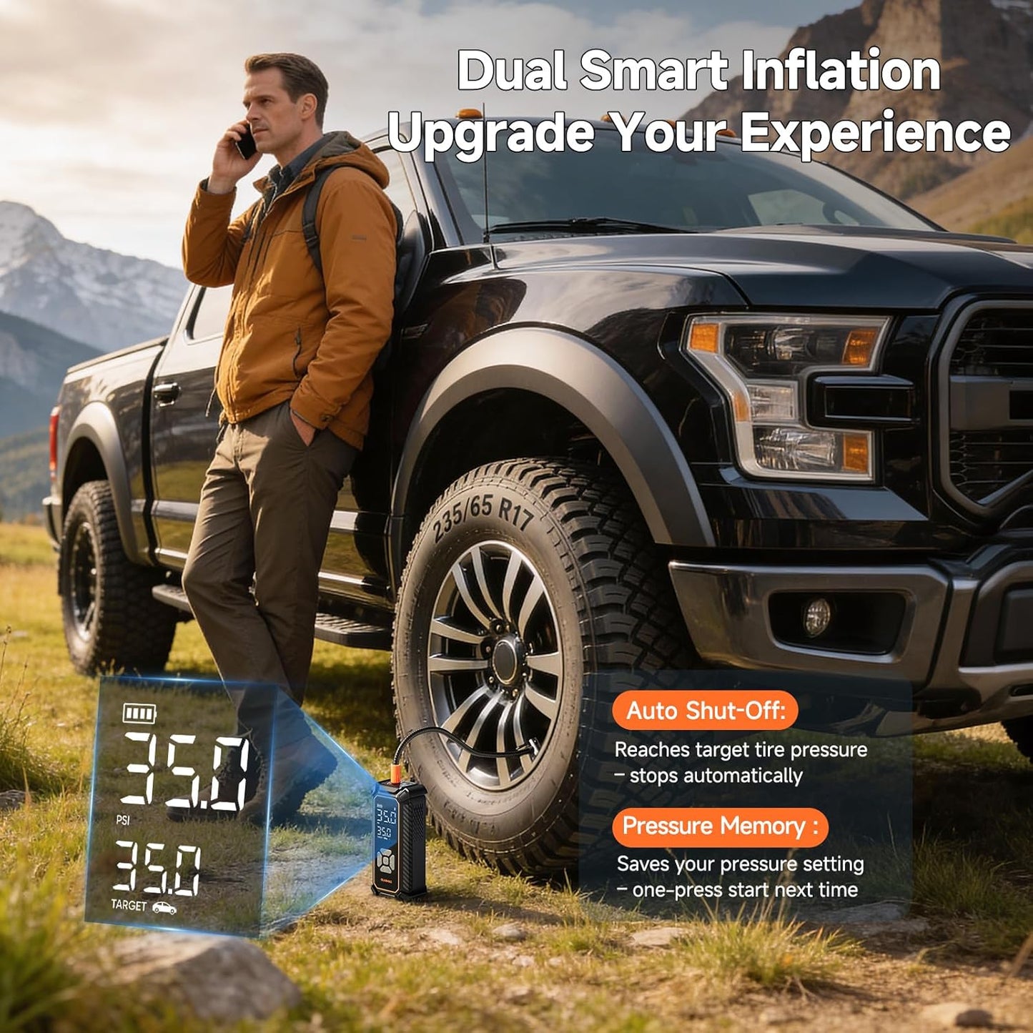 OlarHike Cordless Tire Inflator Portable Air Compressor, Dual Power - 6000mAh & 12V DC, Air Pump for Car Tires, Bike, Motorcycle, with Luxurious Storage Case, Car Gifts