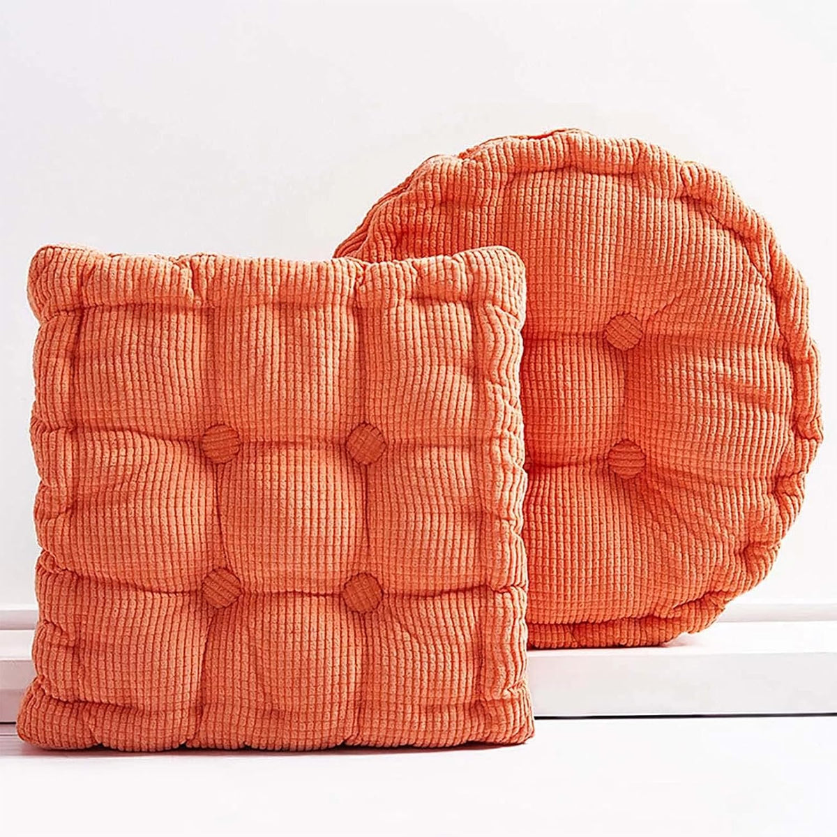 Orange Set of 2 Square and Round Floor Cushion for Adults Yoga