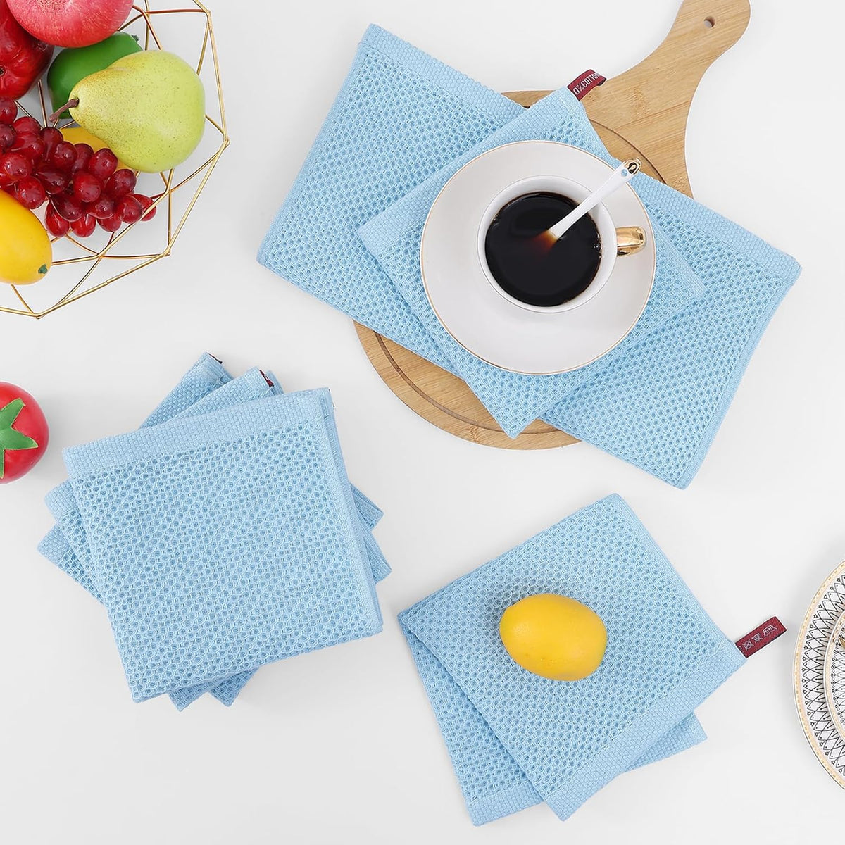 Homaxy 100% Cotton Waffle Weave Kitchen Dish Cloths 12-Pack, Sky Blue