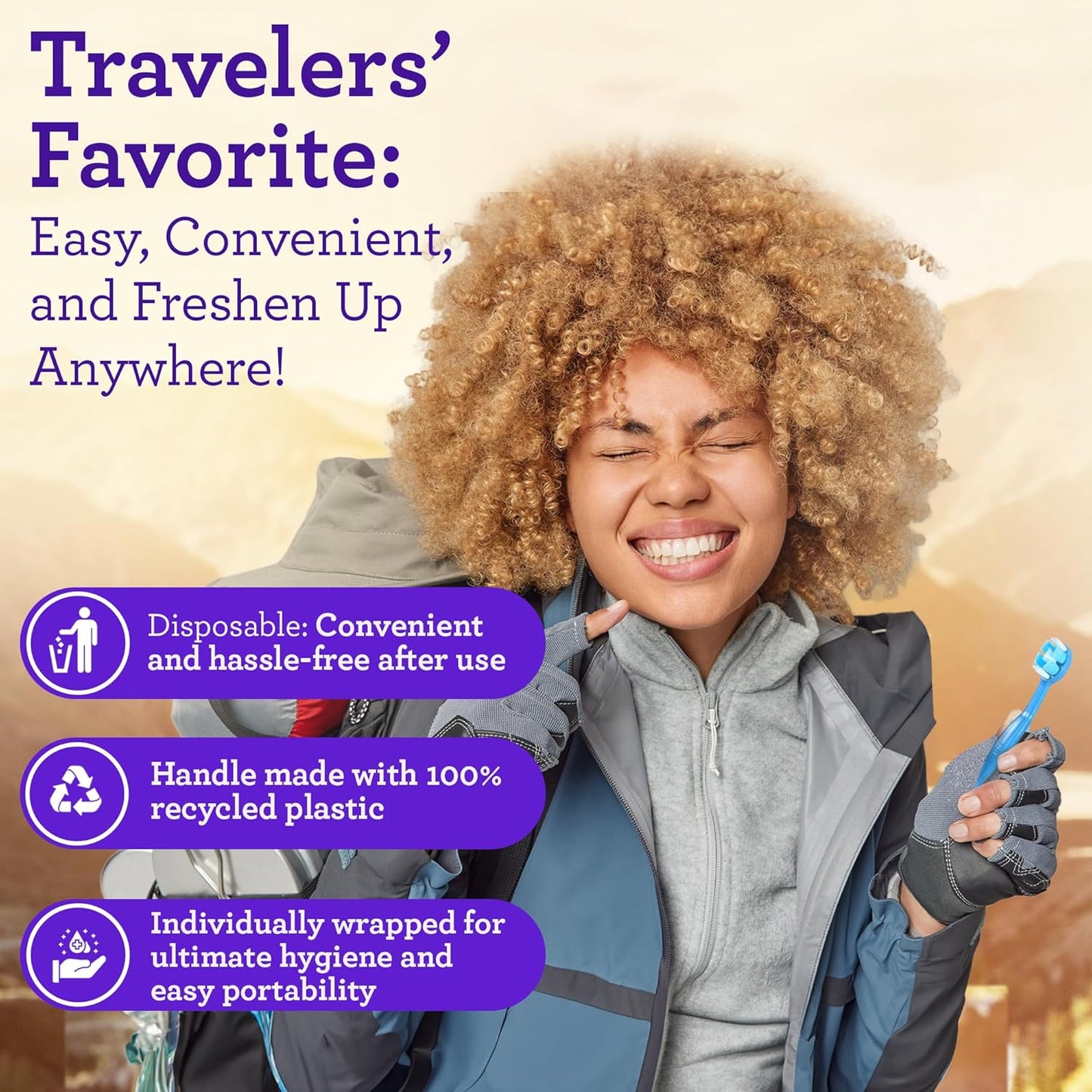 GuruNanda Mini Disposable Toothbrushes with Toothpaste & Toothpick, Prepasted Ready-to-Go Travel Toothbrush with Butter on Gums Bristles - Fluoride Free, No Rinsing, Individually Wrapped, 70 Ct