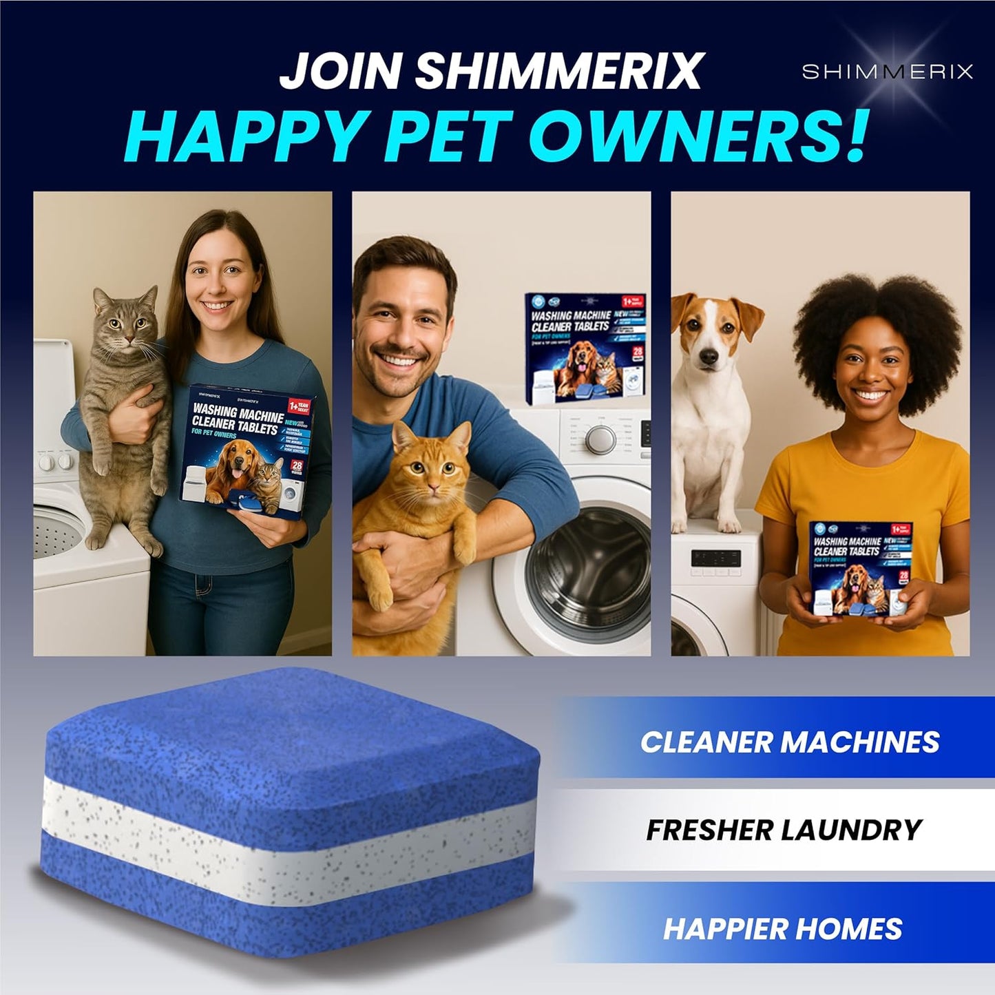 Washing Machine Cleaner Pro Tablets for Pet Owners - 28 Pack, Front & Top Load Washer Deep Cleaning, Septic Tank Safe, HE Support, Remove Stubborn Pet Hair, Eliminates Smells, Prevents Dander Build-up