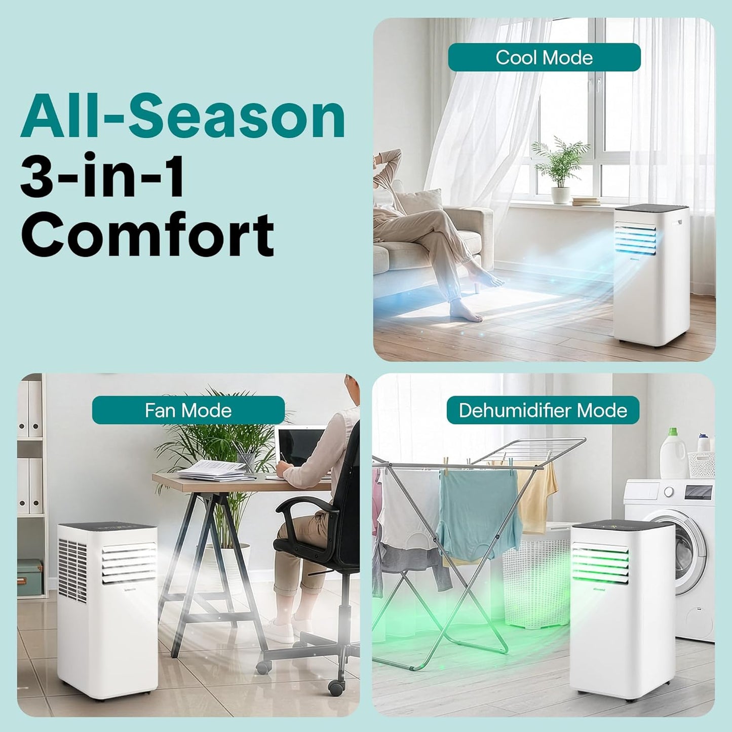 SereneLife Small Air Conditioner Portable 8,000 BTU with Built-in Dehumidifier - Portable AC unit for rooms up to 350 sq ft - WiFi app + Remote Control, Window Mount Exhaust Kit