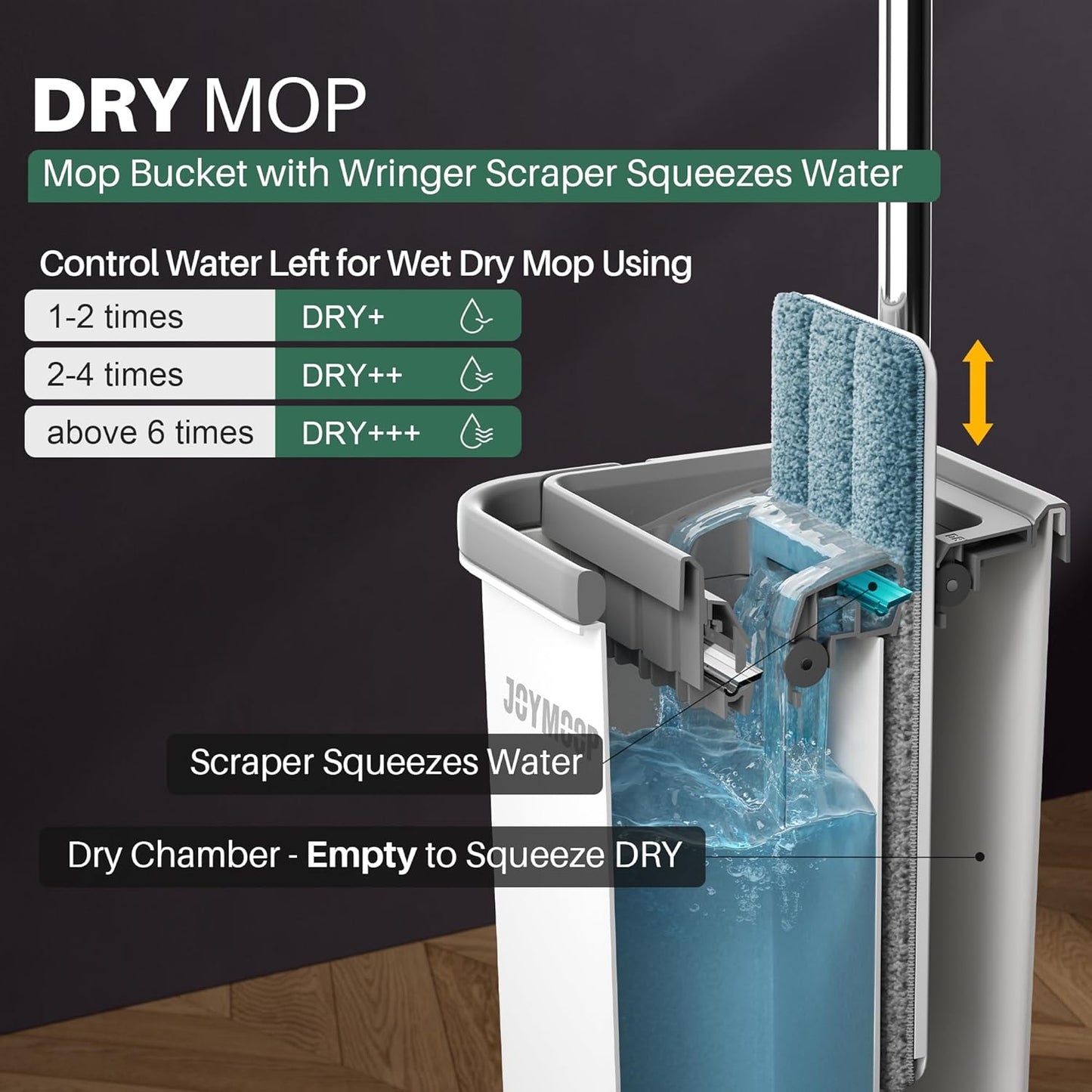 JOYMOOP Mop and Bucket Set, Hands-Free Flat Floor Mop with 3 Washable Microfiber Pads, Wet and Dry Use, Ideal for Home and Commercial Floor Cleaning