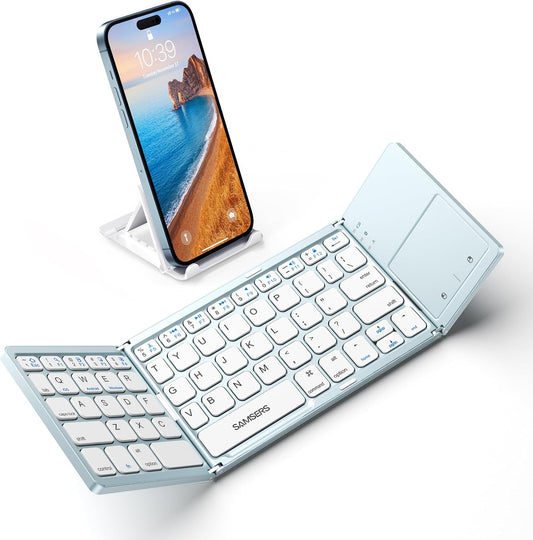 Samsers Foldable Bluetooth Keyboard with Touchpad, Ultra Slim Compact, Blue