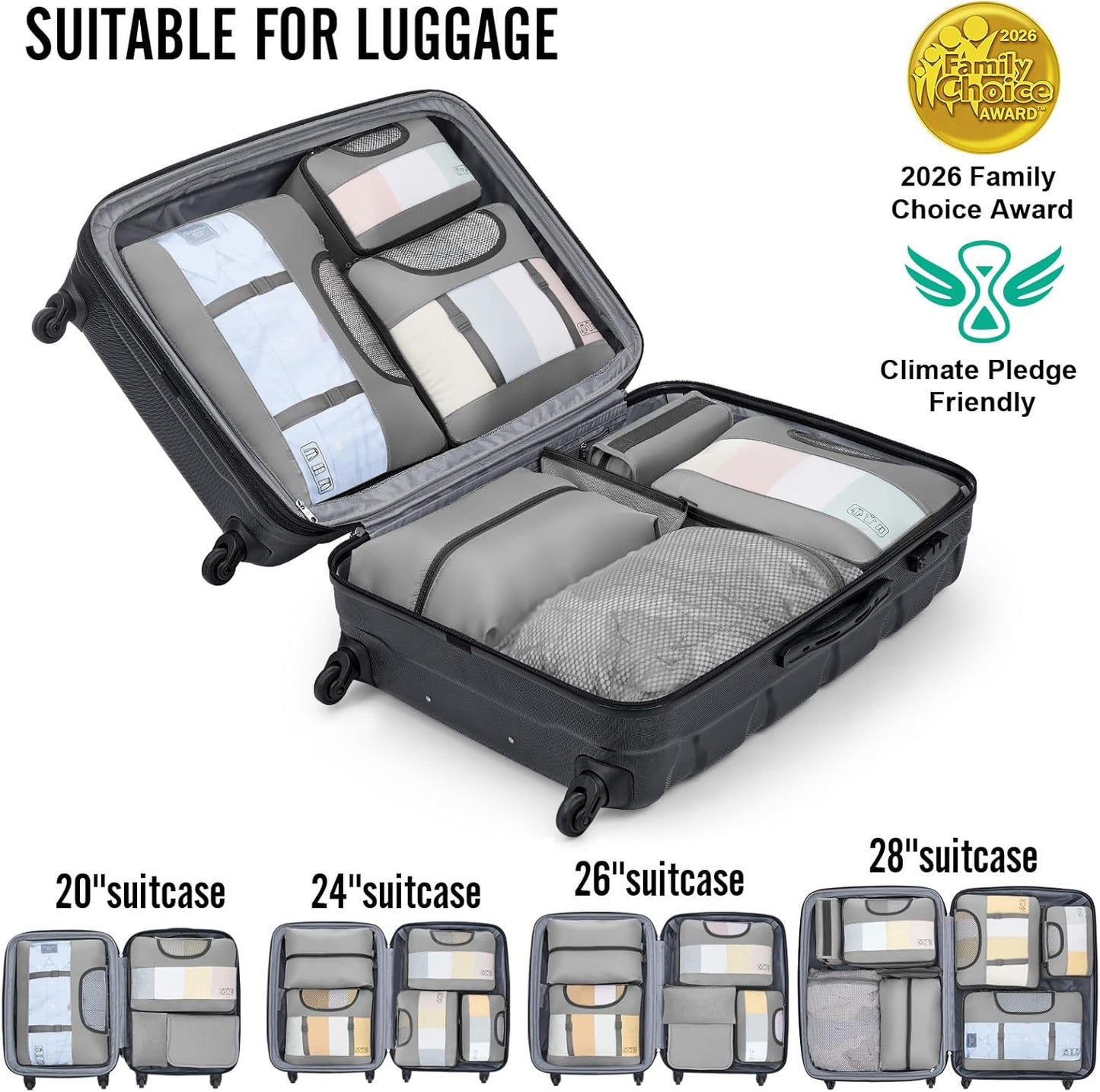 Veken 8 Set Packing Cubes for Travel Essentials, Suitcase Organizer Bags in 4 Sizes, Carry-On Luggage Accessories with Large Laundry & Hanging Toiletry Bag, Must-Have for Airplane, Road Trip & Camping