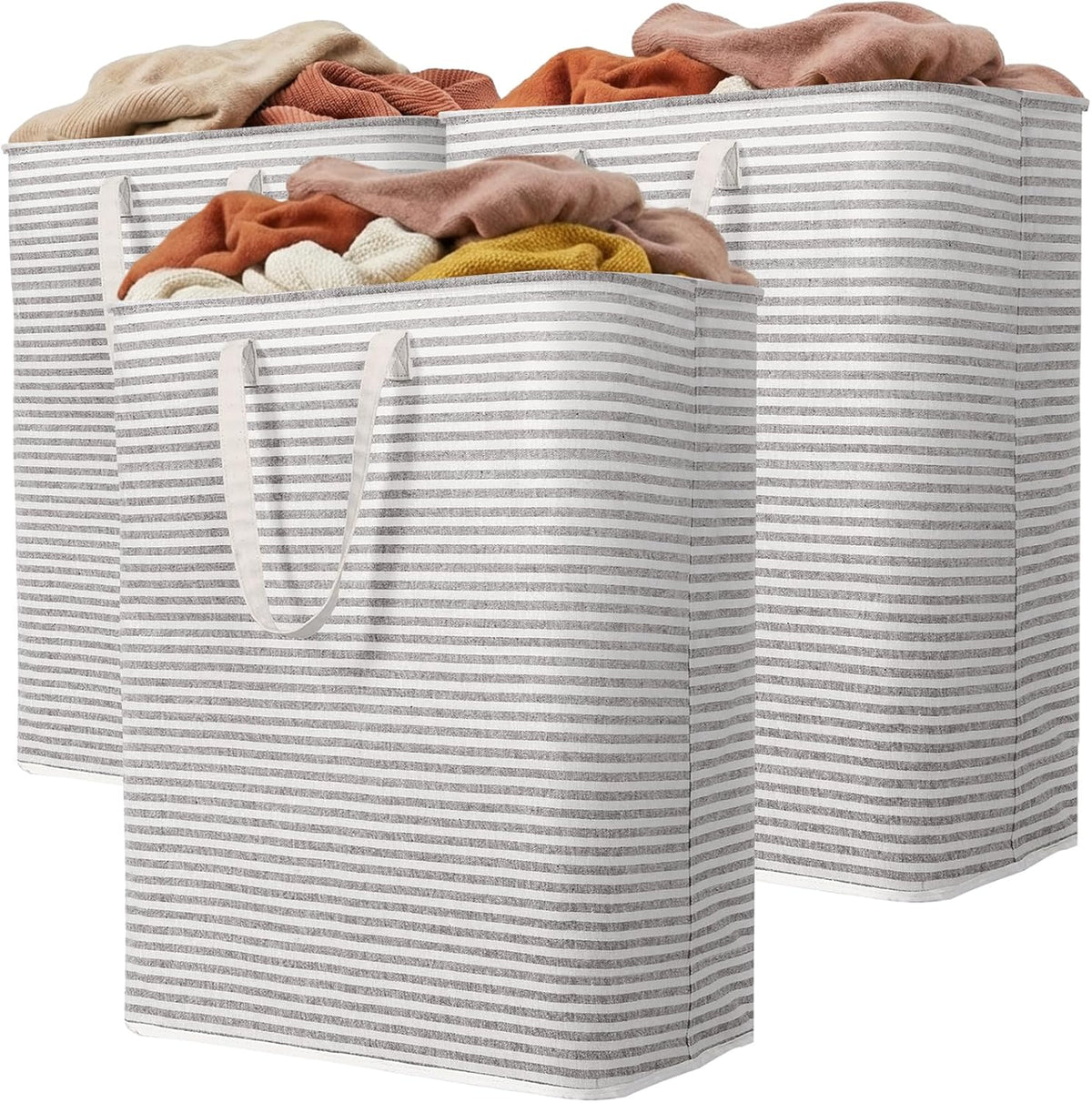 Lifewit 125L Large Laundry Baskets, 3 Pack, Reinforced Handles, Grey