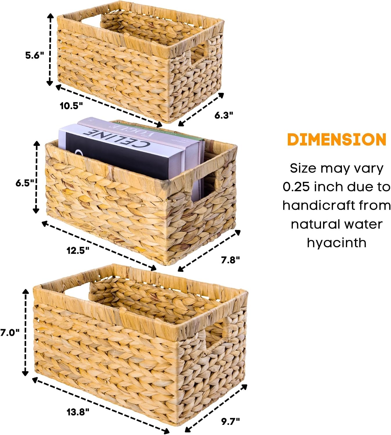 M4DECOR Set of 6 Rectangular Wicker Storage Baskets for Shelves