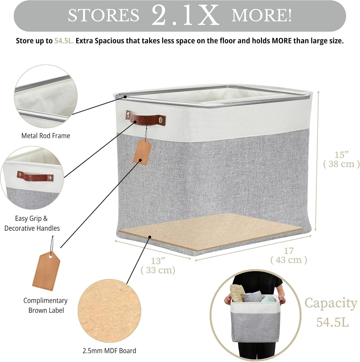 DECOMOMO Extra Large Storage Baskets, 54.5L Fabric Storage Bins 3 Pack