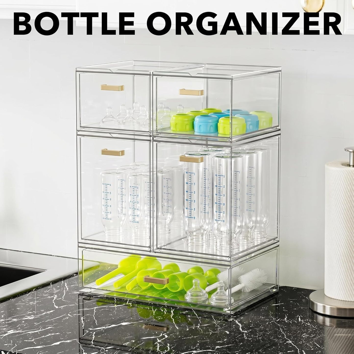 LALOBLUE Bottle Storage Organizer Baby, Set of 5 Stackable Storage Drawers for Bottles Station Organizer, Perfect for Makeup,Cabinet,Pantry Organization and Storage