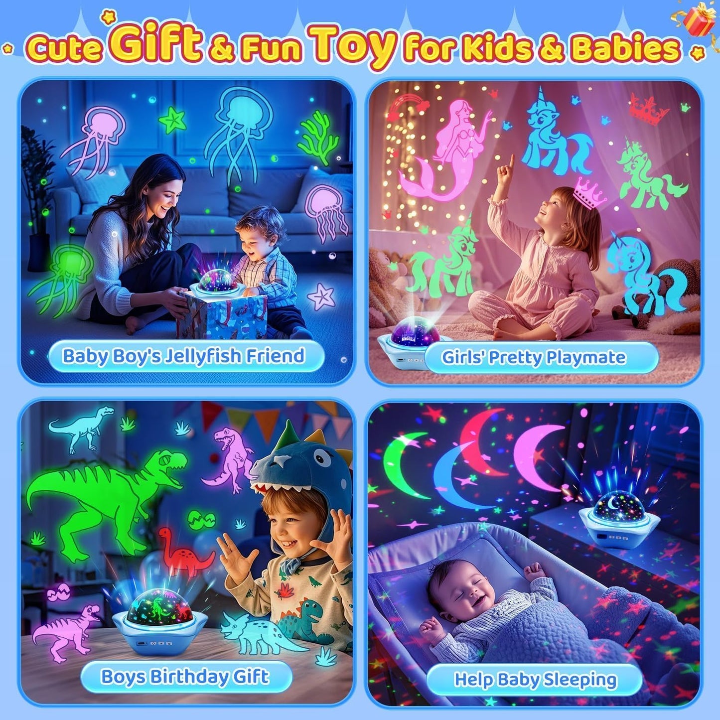 One Fire Night Light for Kids Toys,6 Films+78 Lighting Modes Star Projector,Rechargeable Night Light Projector,360°Rotion Star Lights for Bedroom Decor,Birthday Gifts for Kids Baby Sensory Toys Autism