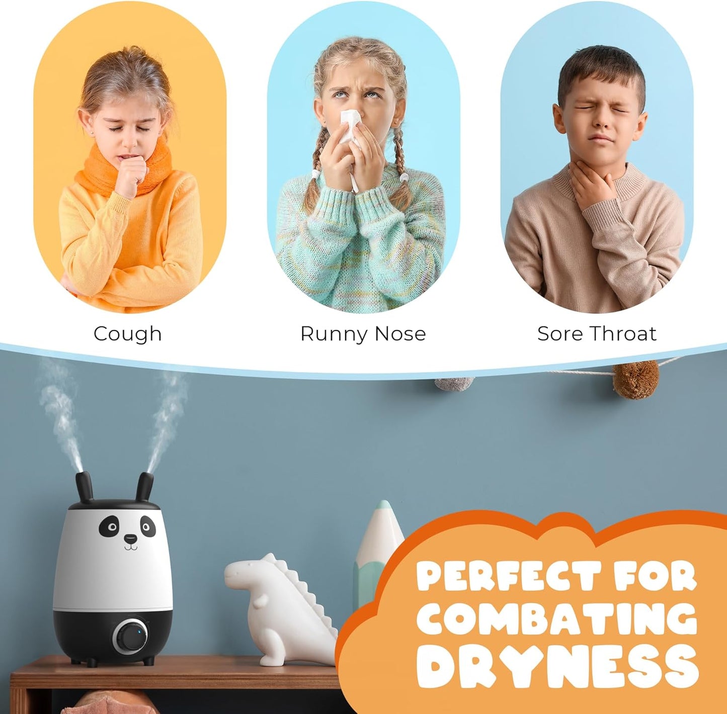 Everlasting Comfort 2.5L Kids Humidifiers for Bedroom - Easy to Clean 24HR Runtime No-Filter Quiet Kids & Baby Humidifier for Nursery, Home, Plants, Allergies, Dry Skin, Congestion, Indoor